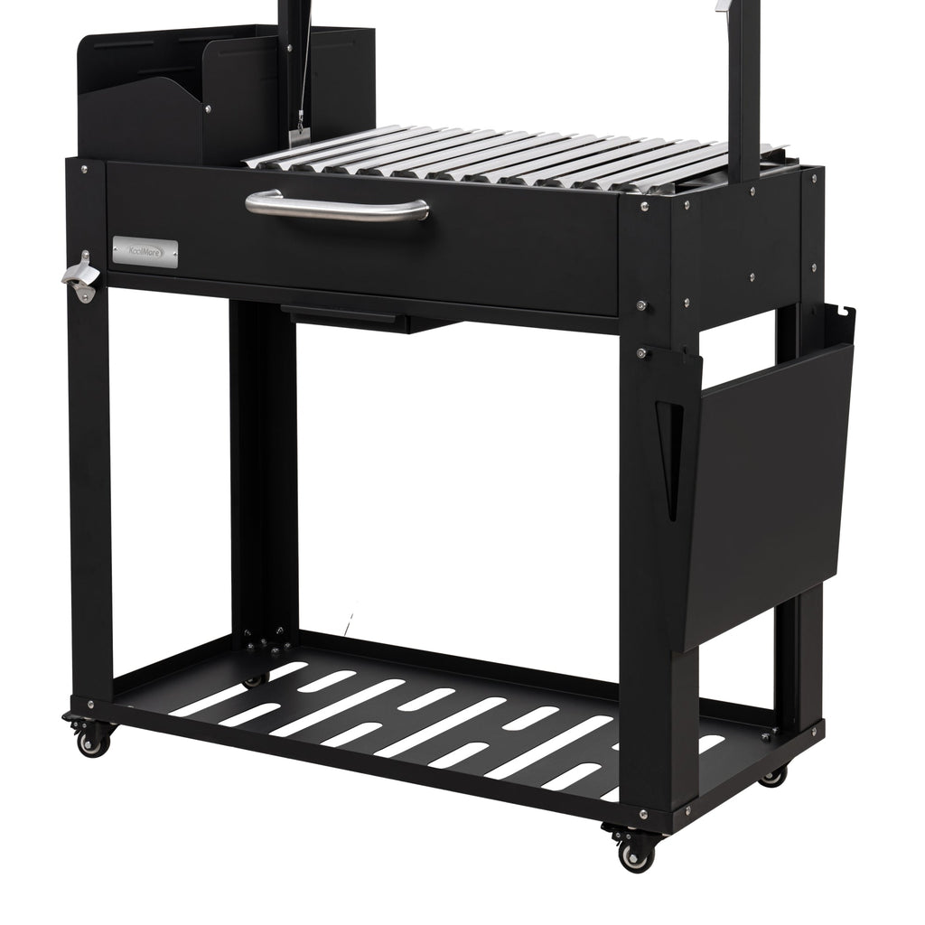54 in. Argentine Charcoal Grill with Interchangeable V-Grates, Outdoor BBQ, in Black