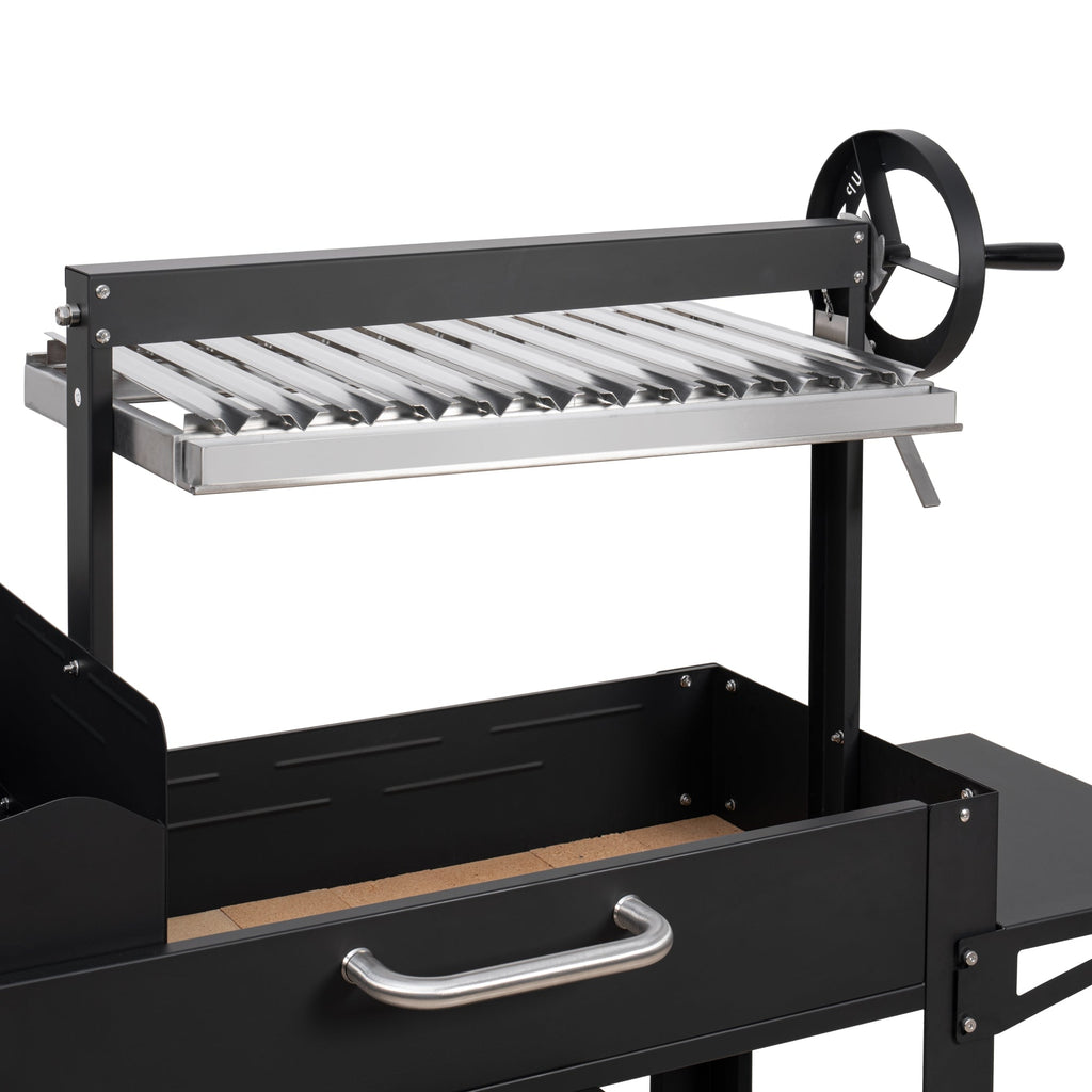 54 in. Argentine Charcoal Grill with Interchangeable V-Grates, Outdoor BBQ, in Black