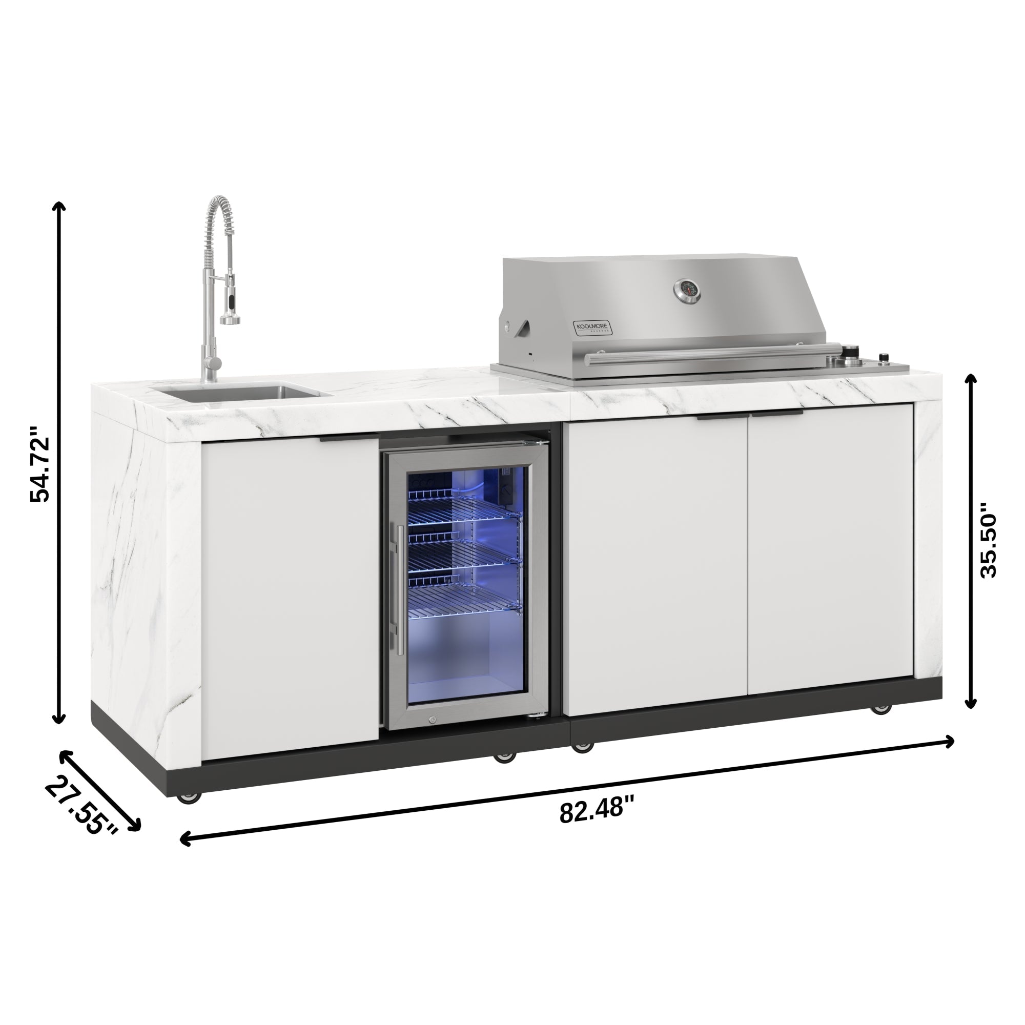 83 in. Outdoor Kitchen Suite with White Stone Counters and Sides, 4-Burner Grill, Stainless Steel Sink and Faucet