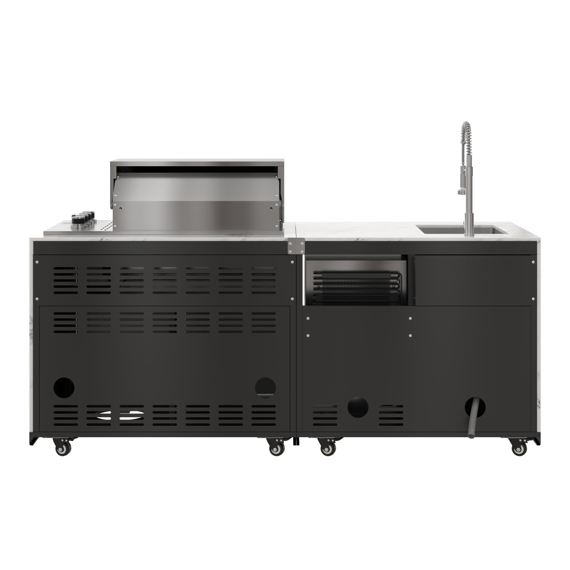 83 in. Outdoor Kitchen Suite with White Stone Counters and Sides, 4-Burner Grill, Stainless Steel Sink and Faucet