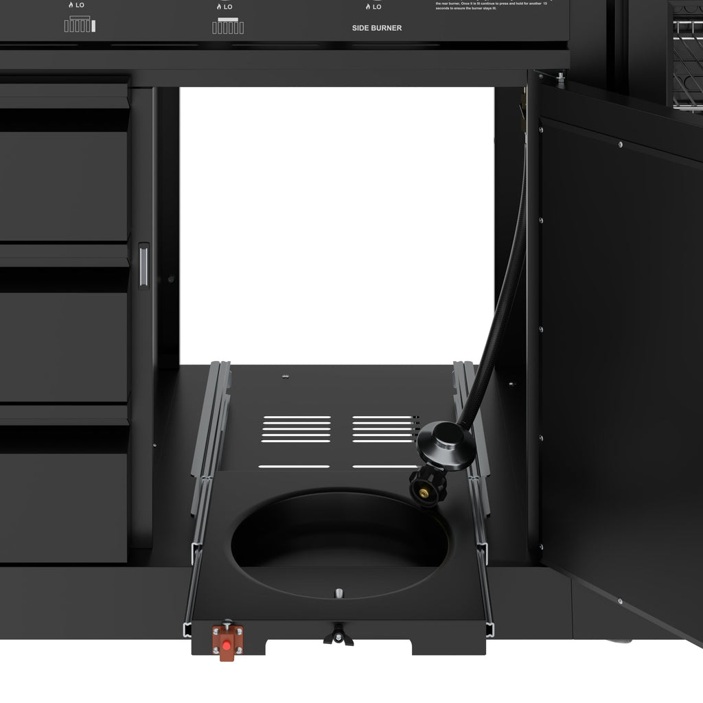 KoolMore Reserve Outdoor Kitchen Island with 6 Burner Grill, Sink, Storage Cabinet and Beverage Refrigerator in Black