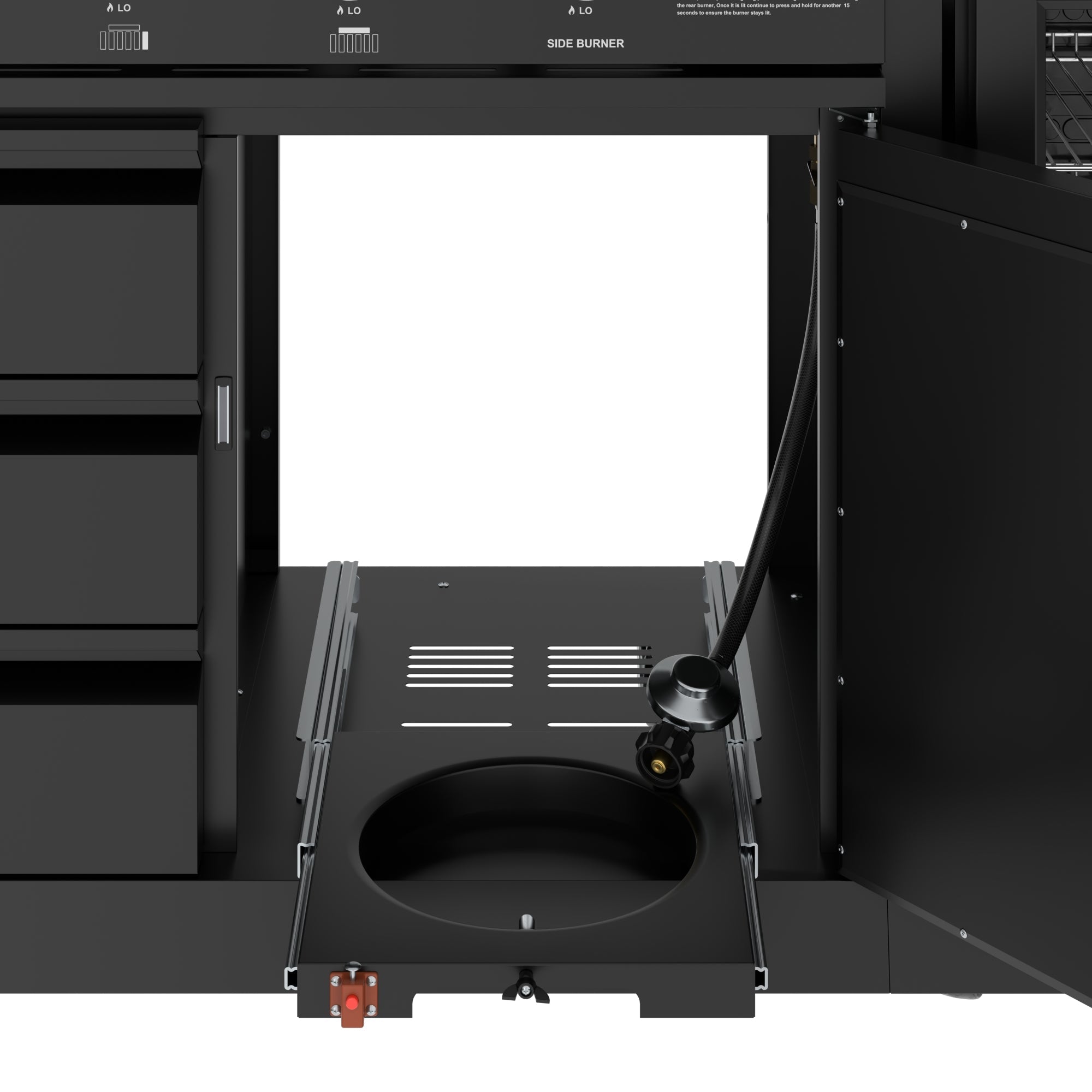 KoolMore Reserve Outdoor Kitchen Island with 6 Burner Grill, Sink, Storage Cabinet and Beverage Refrigerator in Black