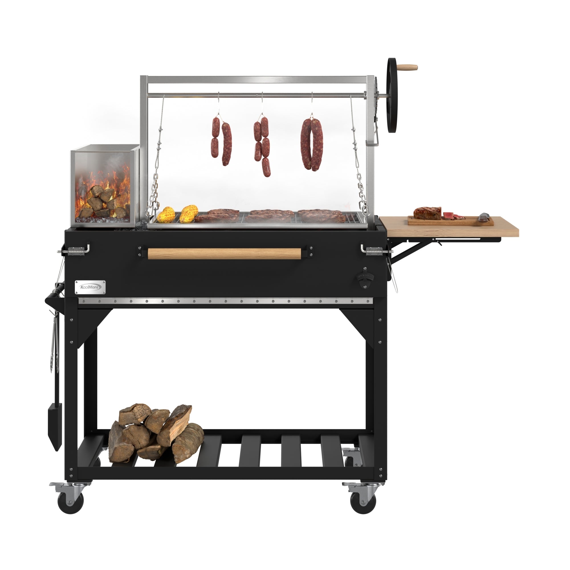 72 in. Argentine Santa Maria Charcoal and Wood Grill, Adjustable Outdoor BBQ, in Black