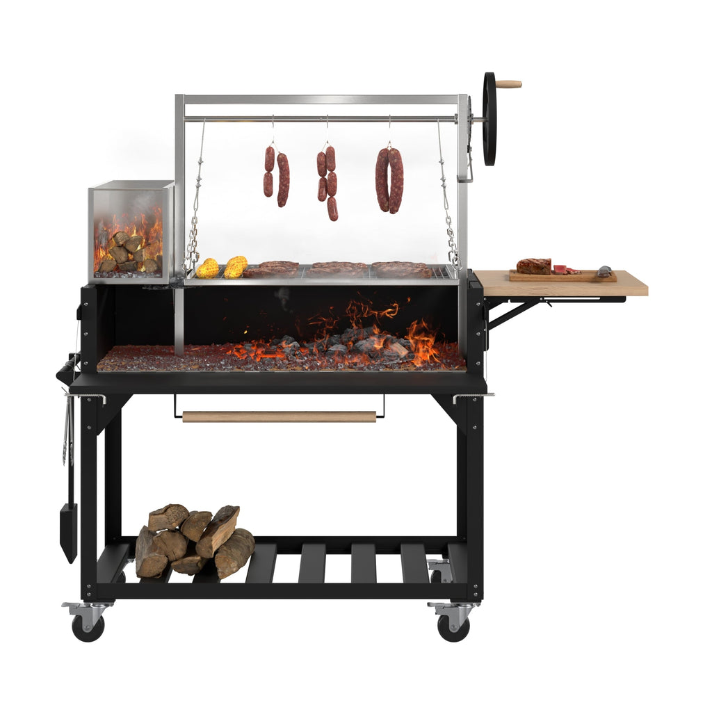 72 in. Argentine Santa Maria Charcoal and Wood Grill, Adjustable Outdoor BBQ, in Black