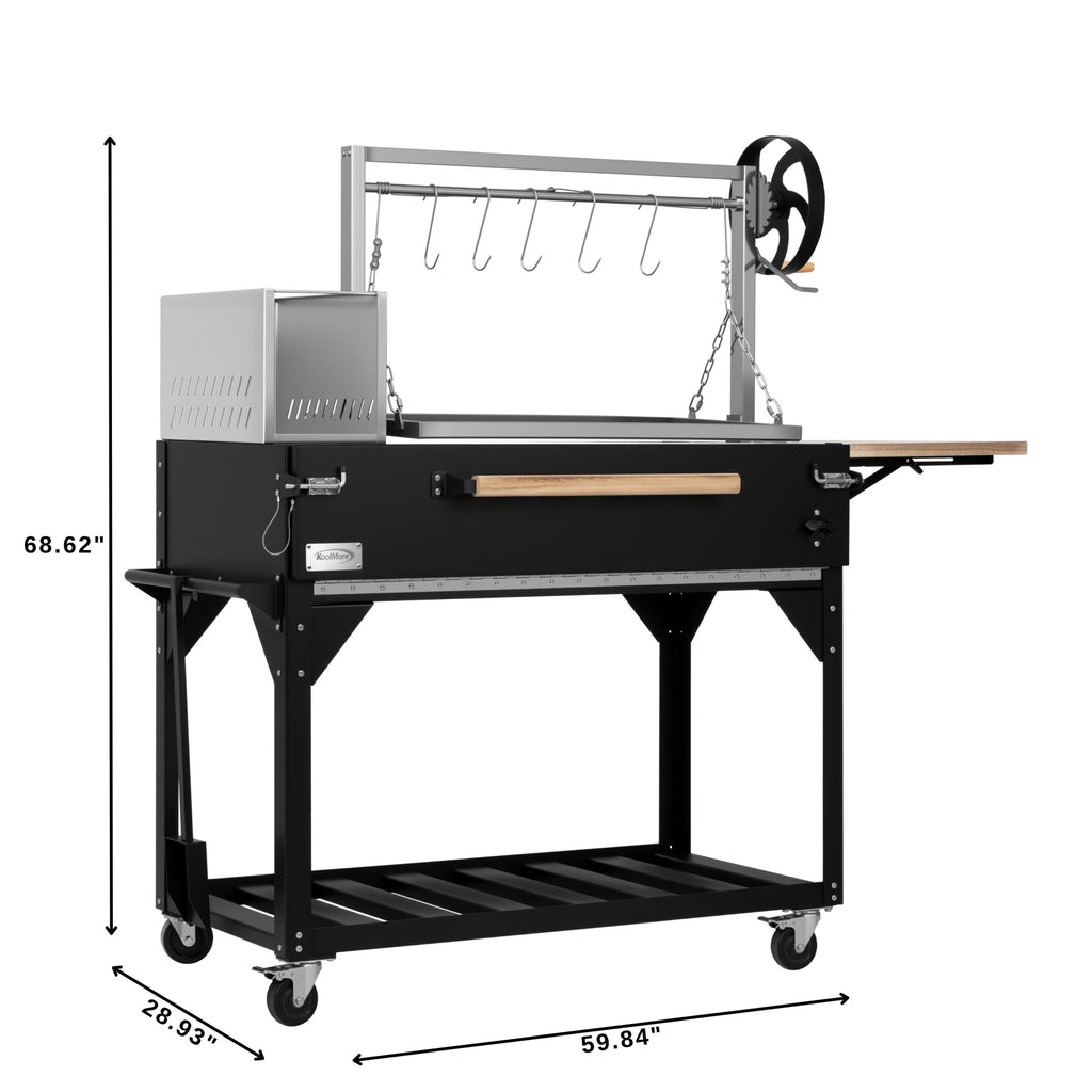 72 in. Argentine Santa Maria Charcoal and Wood Grill, Adjustable Outdoor BBQ, in Black