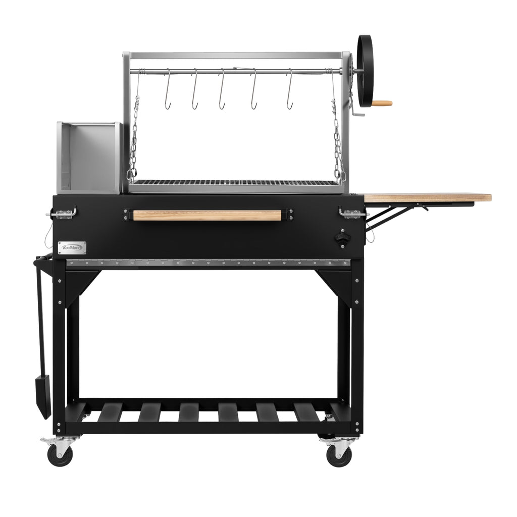 72 in. Argentine Santa Maria Charcoal and Wood Grill, Adjustable Outdoor BBQ, in Black