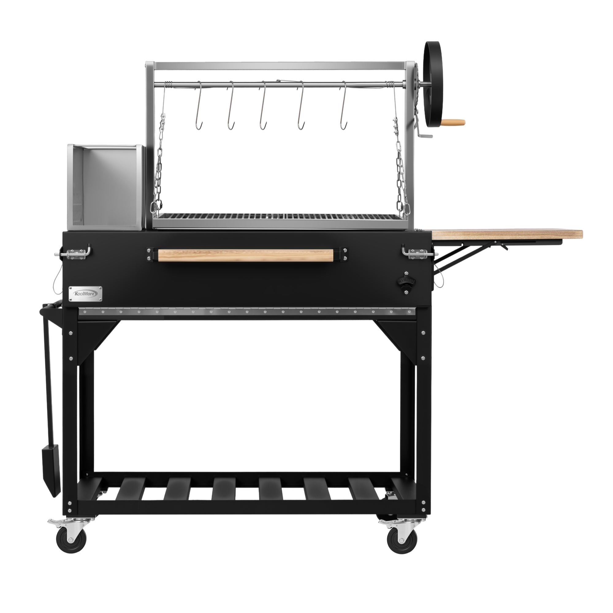 72 in. Argentine Santa Maria Charcoal and Wood Grill, Adjustable Outdoor BBQ, in Black