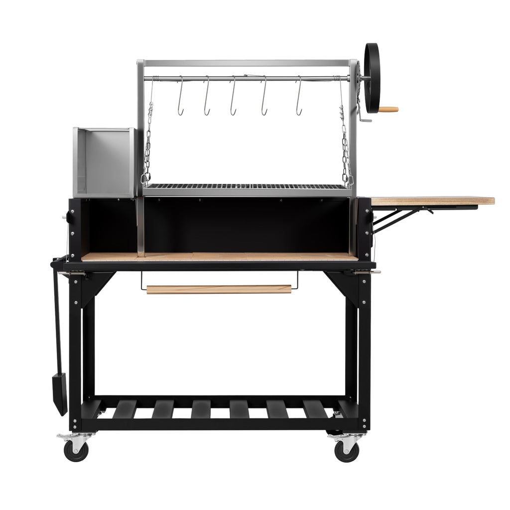 72 in. Argentine Santa Maria Charcoal and Wood Grill, Adjustable Outdoor BBQ, in Black