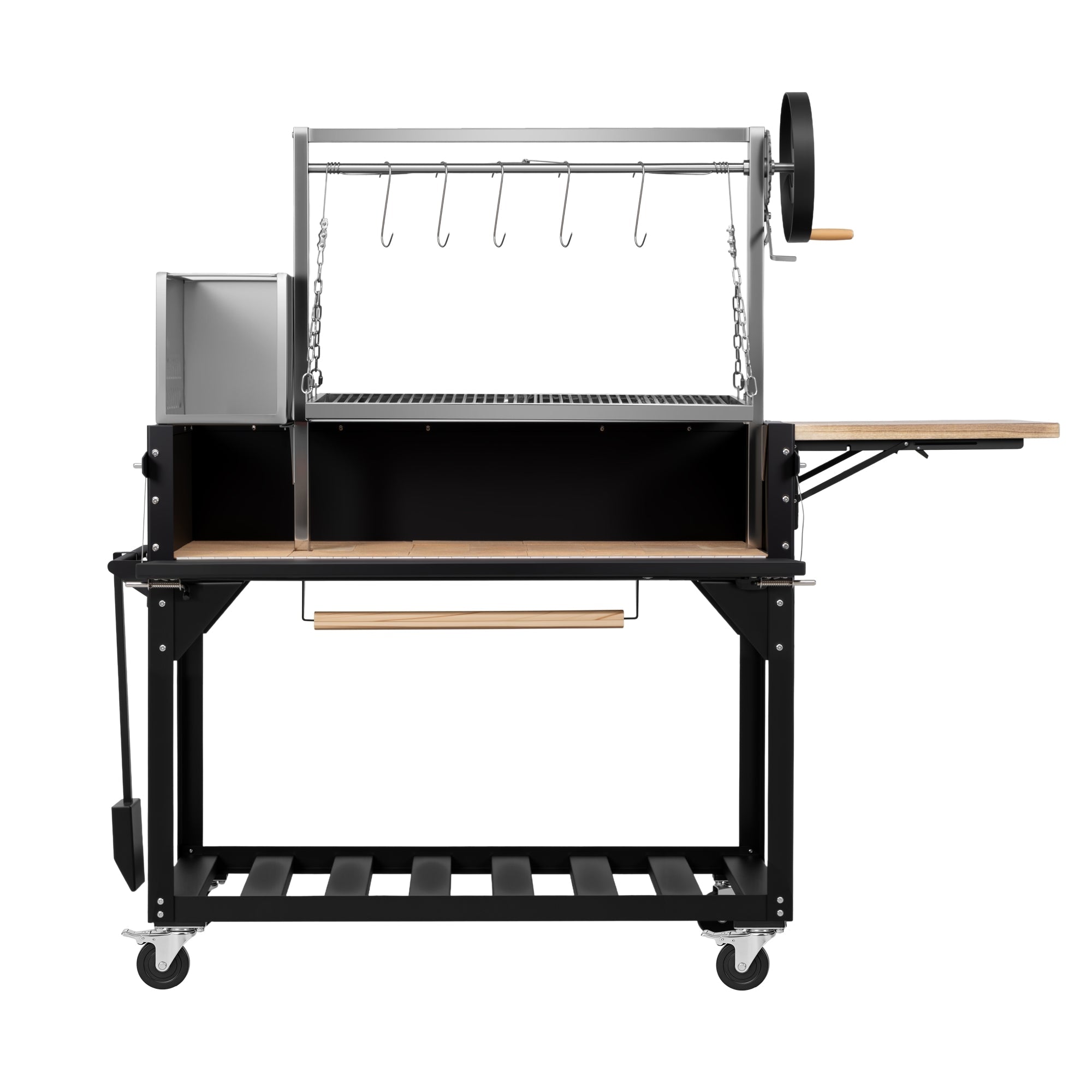 72 in. Argentine Santa Maria Charcoal and Wood Grill, Adjustable Outdoor BBQ, in Black