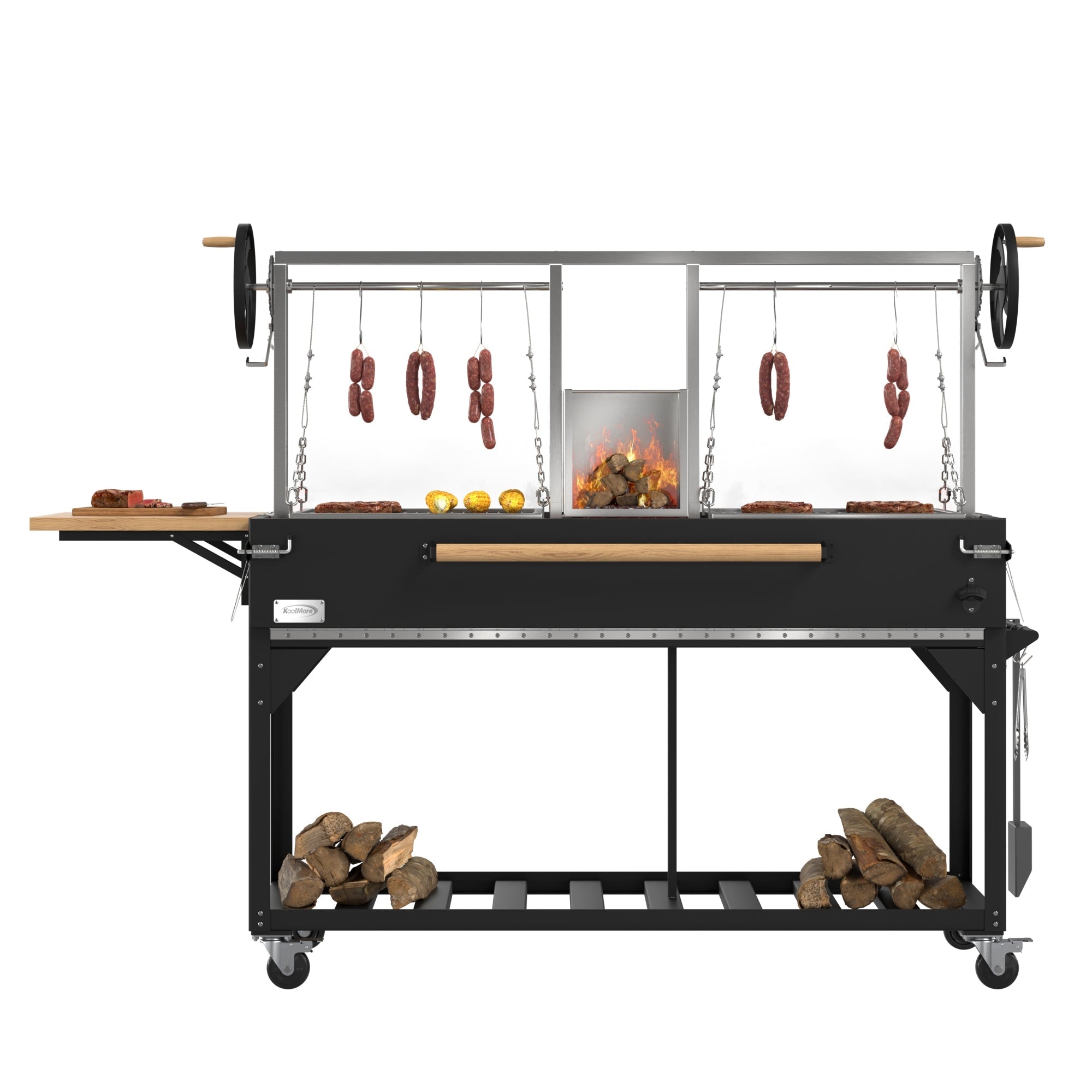 92 in. Argentine Santa Maria Charcoal and Wood Grill, Adjustable Outdoor BBQ, in Black