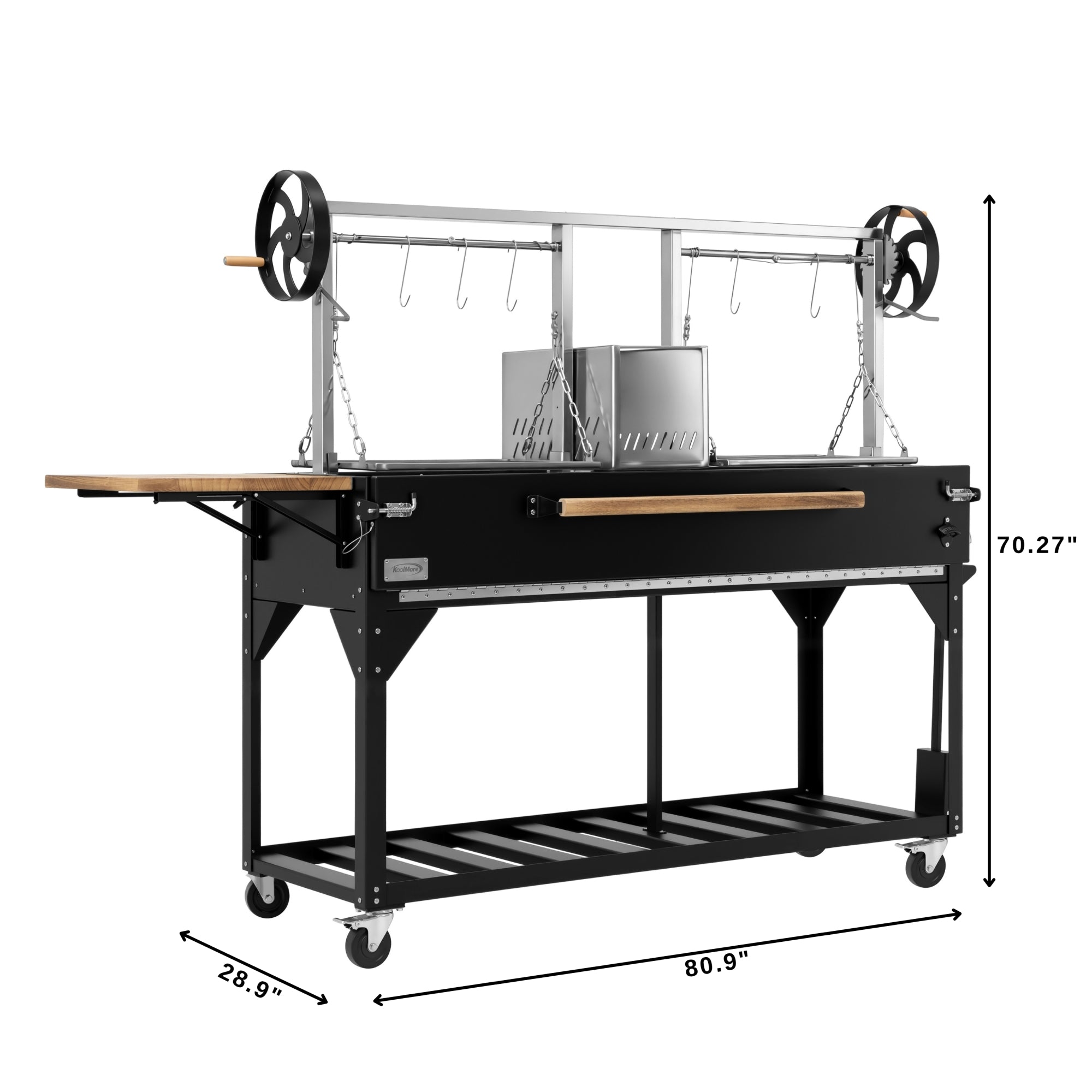 92 in. Argentine Santa Maria Charcoal and Wood Grill, Adjustable Outdoor BBQ, in Black