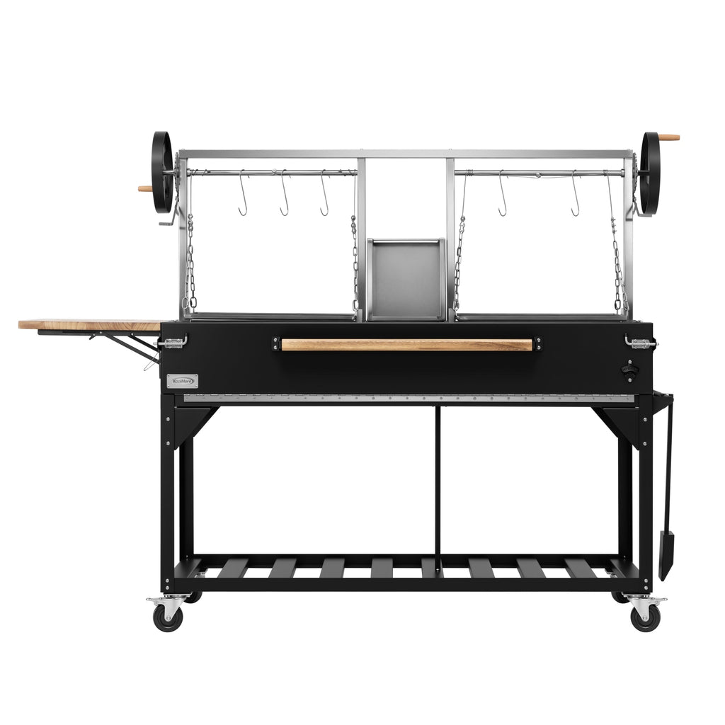 92 in. Argentine Santa Maria Charcoal and Wood Grill, Adjustable Outdoor BBQ, in Black