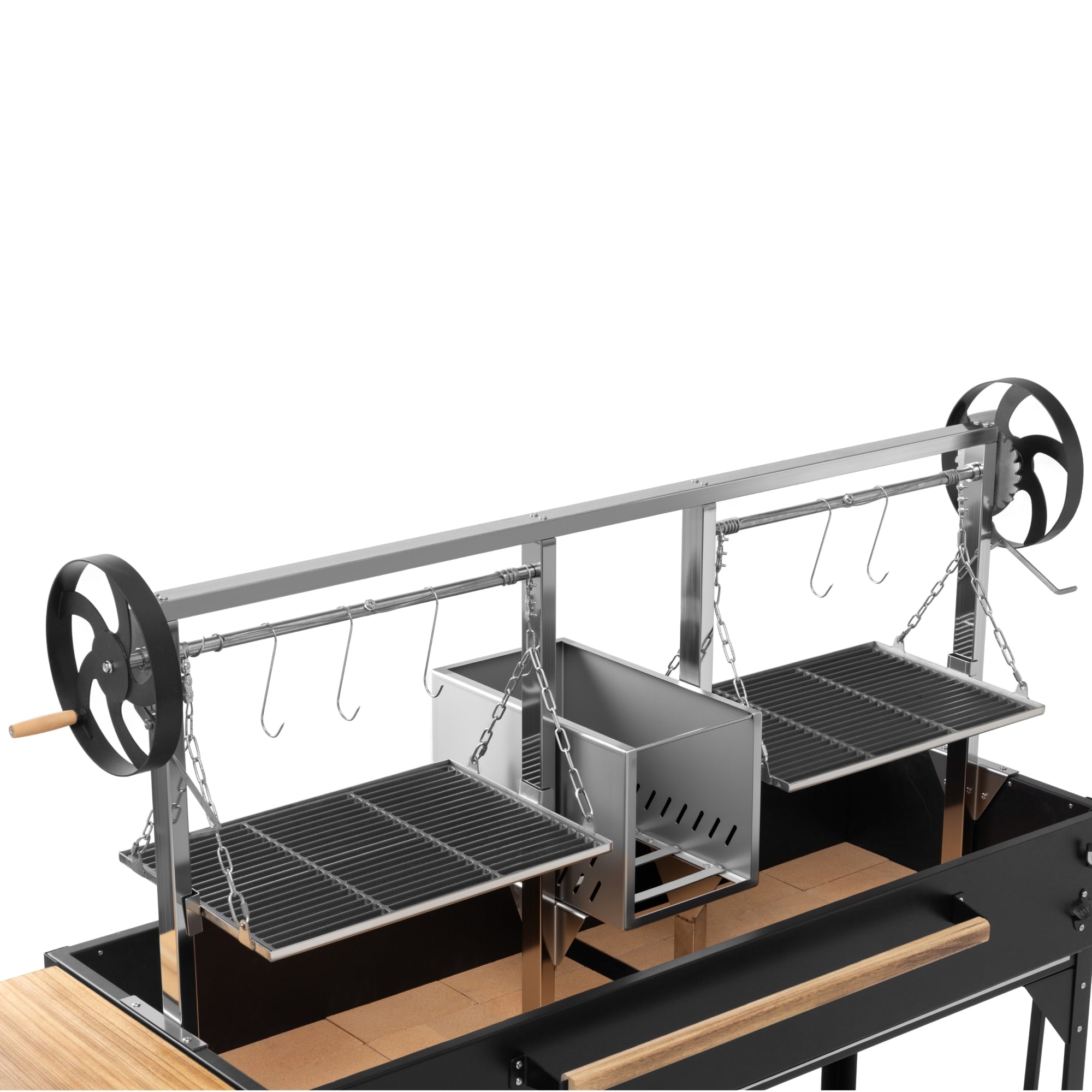 92 in. Argentine Santa Maria Charcoal and Wood Grill, Adjustable Outdoor BBQ, in Black