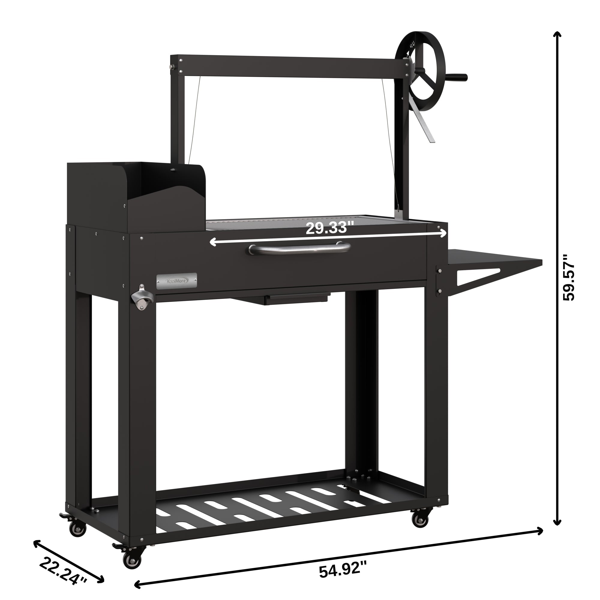 54 in. Argentine Charcoal Grill, Adjustable Grate Outdoor BBQ, in Black