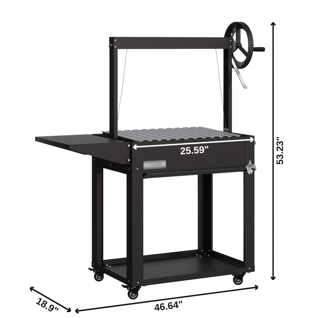 50 in. Argentine Charcoal Grill with Interchangeable V-Grates, Outdoor BBQ, in Black