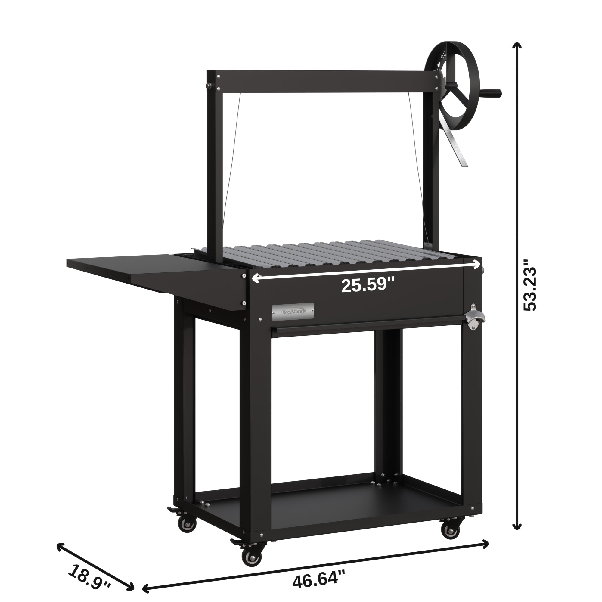 50 in. Argentine Charcoal Grill with Interchangeable V-Grates, Outdoor BBQ, in Black