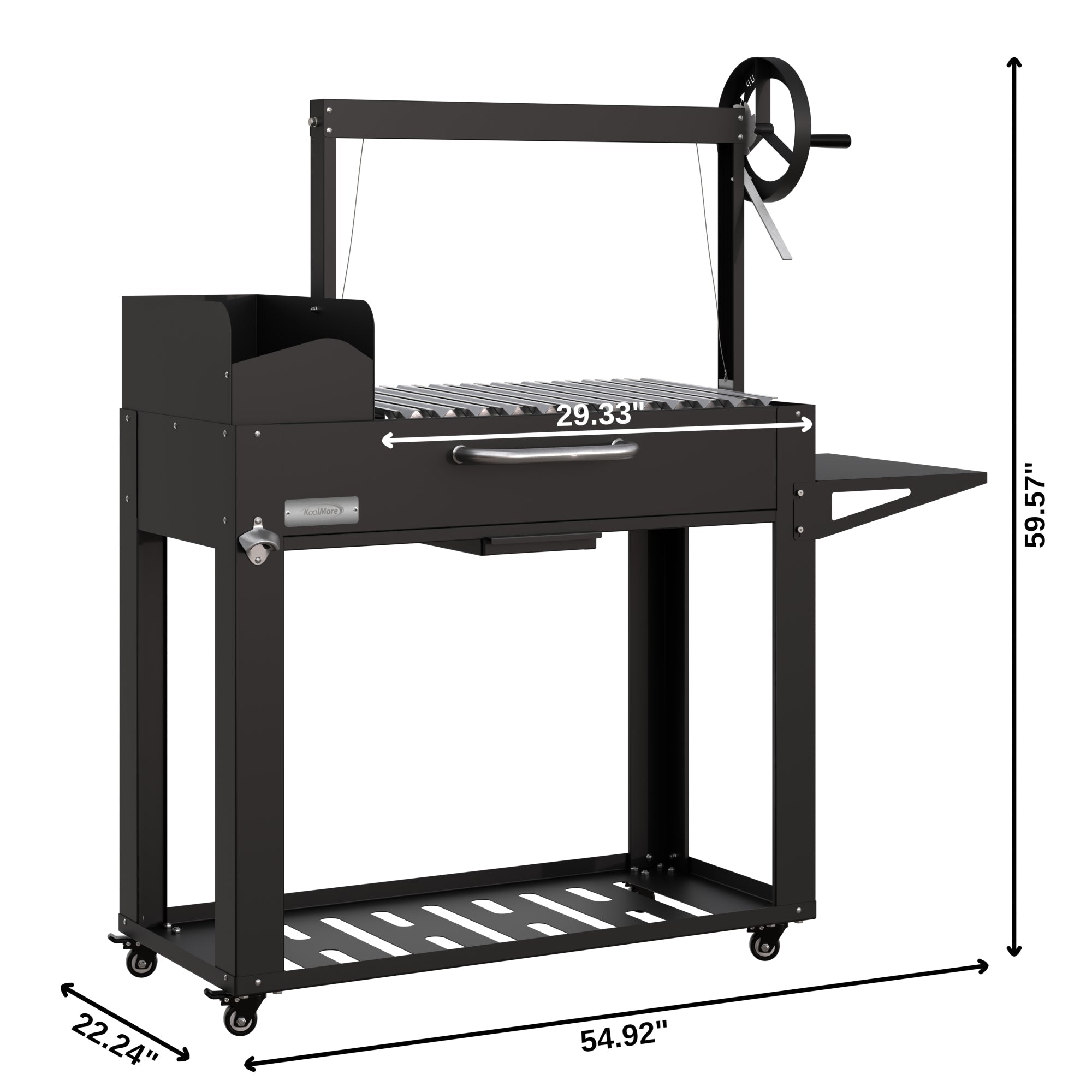 54 in. Argentine Charcoal Grill with Interchangeable V-Grates, Outdoor BBQ, in Black