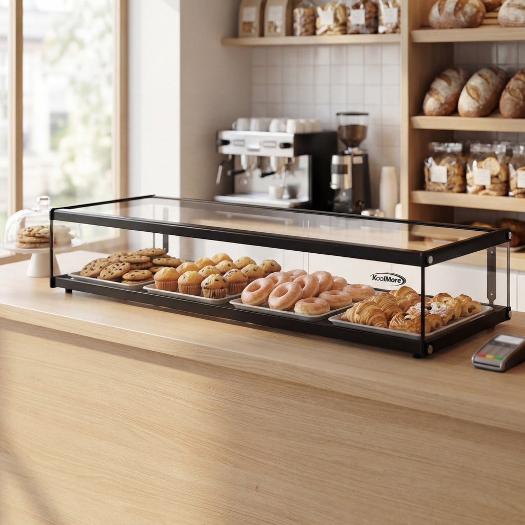 47 in. Slim Dry Bakery Display Case with Black Aluminum Accents, 2.3 Cu. Ft.