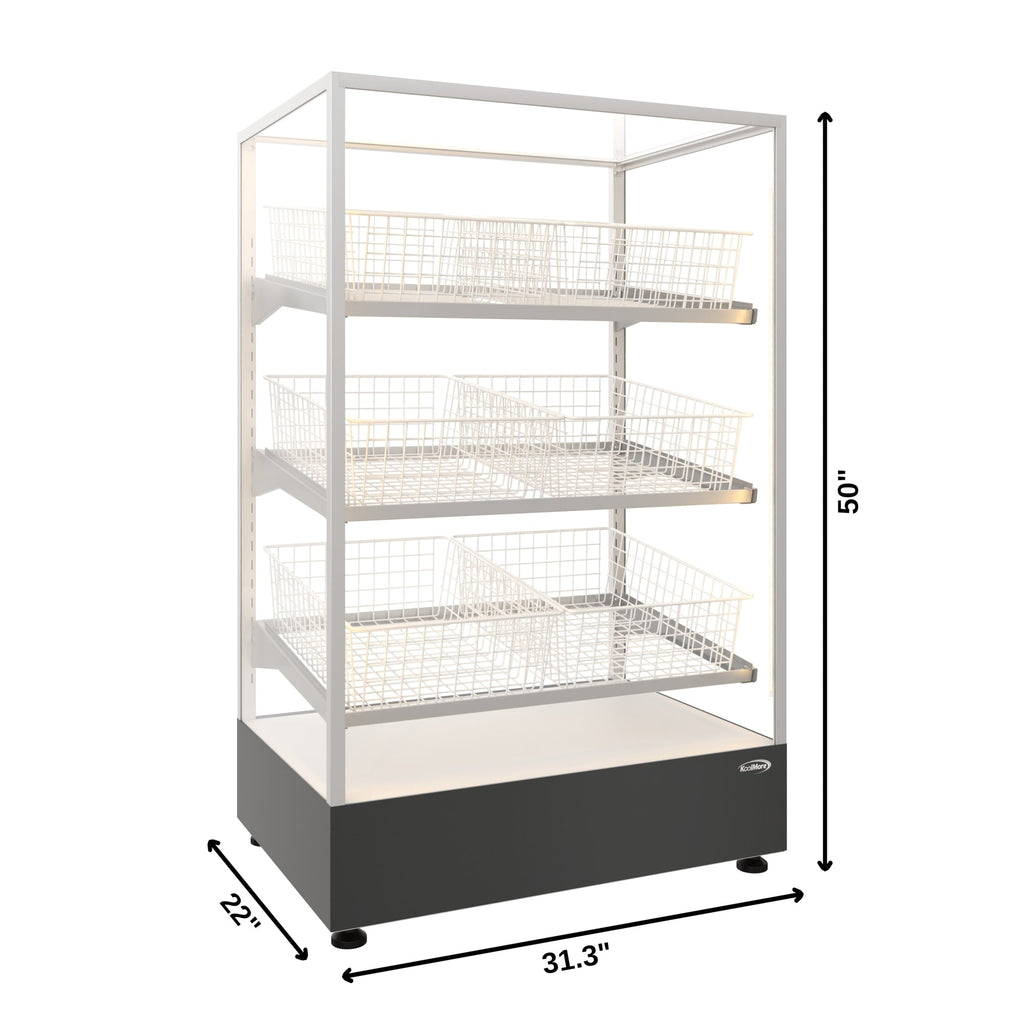 30 in. Tempered Glass Floor Standing Bagel Bakery Display Case with 6 Baskets, Open Back and LED Lighting
