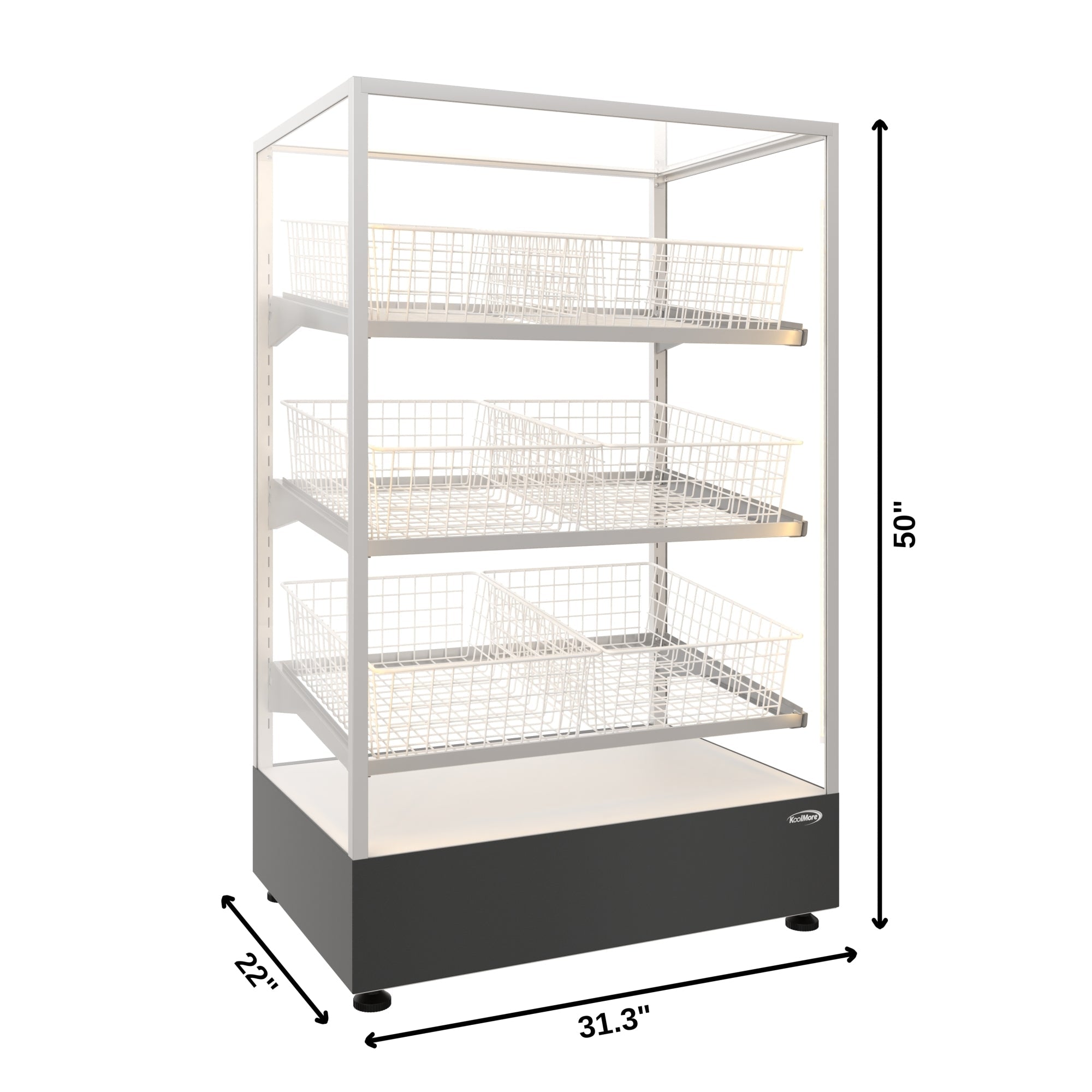 30 in. Tempered Glass Floor Standing Bagel Bakery Display Case with 6 Baskets, Open Back and LED Lighting