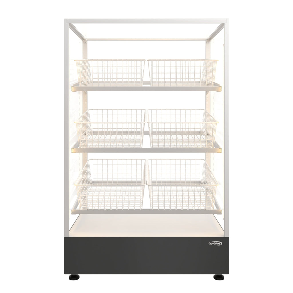 30 in. Tempered Glass Floor Standing Bagel Bakery Display Case with 6 Baskets, Open Back and LED Lighting