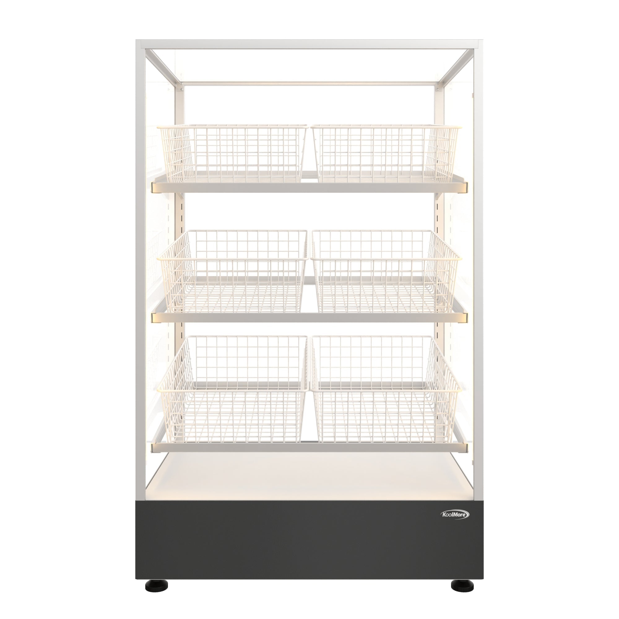 30 in. Tempered Glass Floor Standing Bagel Bakery Display Case with 6 Baskets, Open Back and LED Lighting
