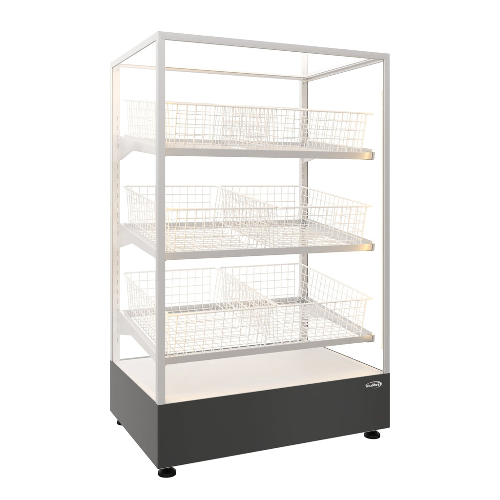 30 in. Tempered Glass Floor Standing Bagel Bakery Display Case with 6 Baskets, Open Back and LED Lighting