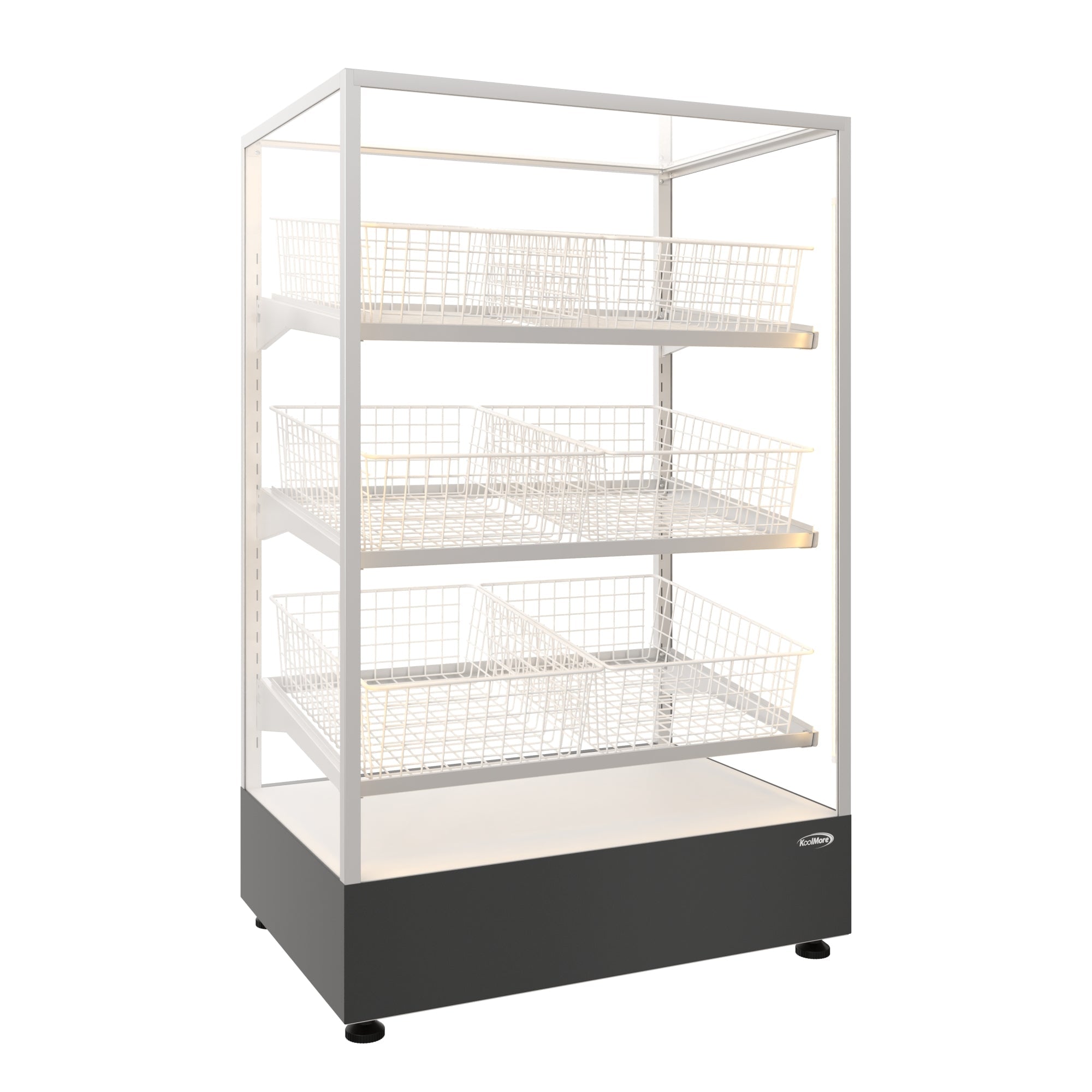 30 in. Tempered Glass Floor Standing Bagel Bakery Display Case with 6 Baskets, Open Back and LED Lighting