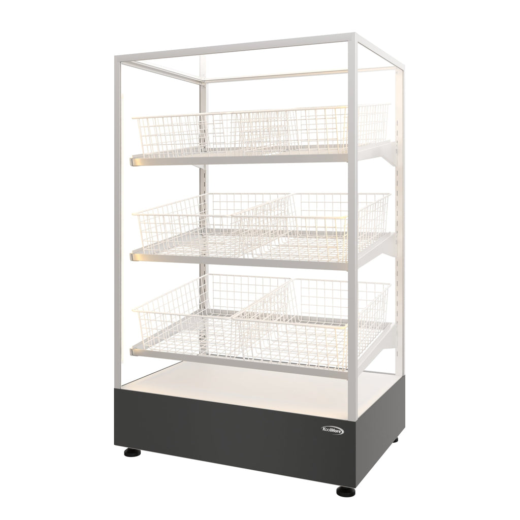 30 in. Tempered Glass Floor Standing Bagel Bakery Display Case with 6 Baskets, Open Back and LED Lighting