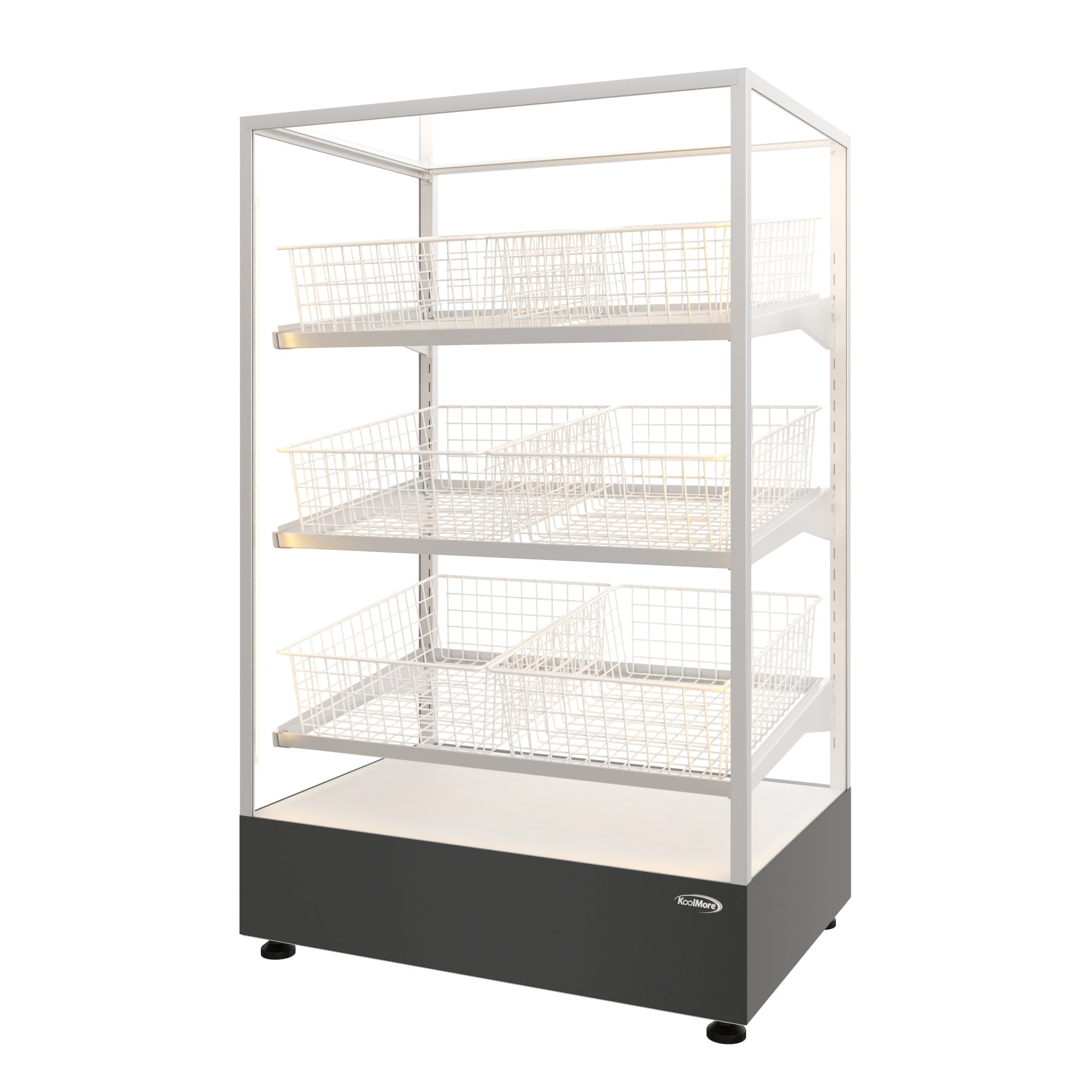 30 in. Tempered Glass Floor Standing Bagel Bakery Display Case with 6 Baskets, Open Back and LED Lighting