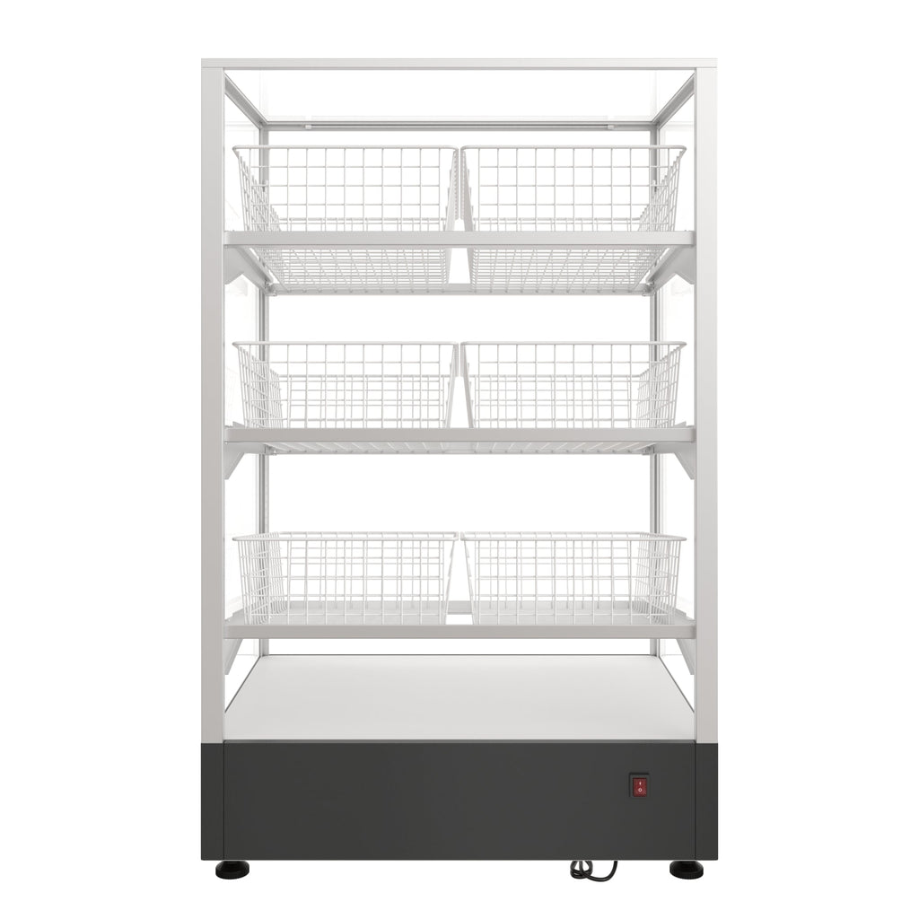 30 in. Tempered Glass Floor Standing Bagel Bakery Display Case with 6 Baskets, Open Back and LED Lighting