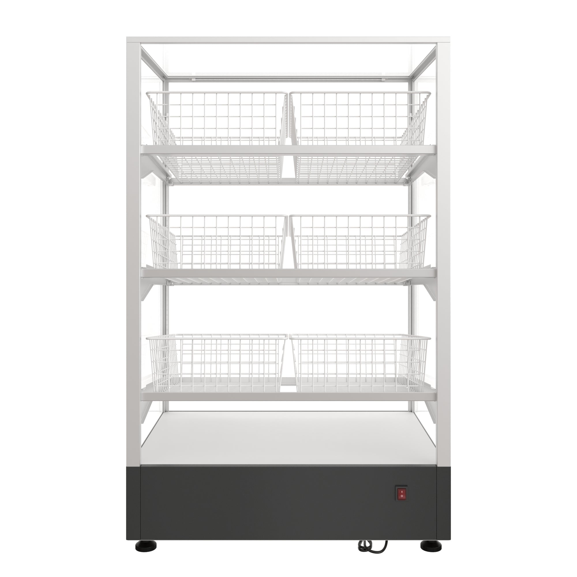 30 in. Tempered Glass Floor Standing Bagel Bakery Display Case with 6 Baskets, Open Back and LED Lighting