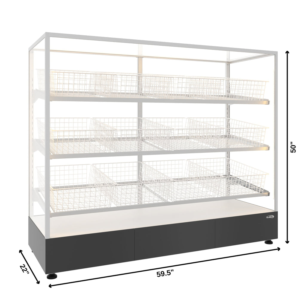 60 in. Floor Standing Bagel Bakery Display Case with 12 Baskets with Open Back and LED Lighting