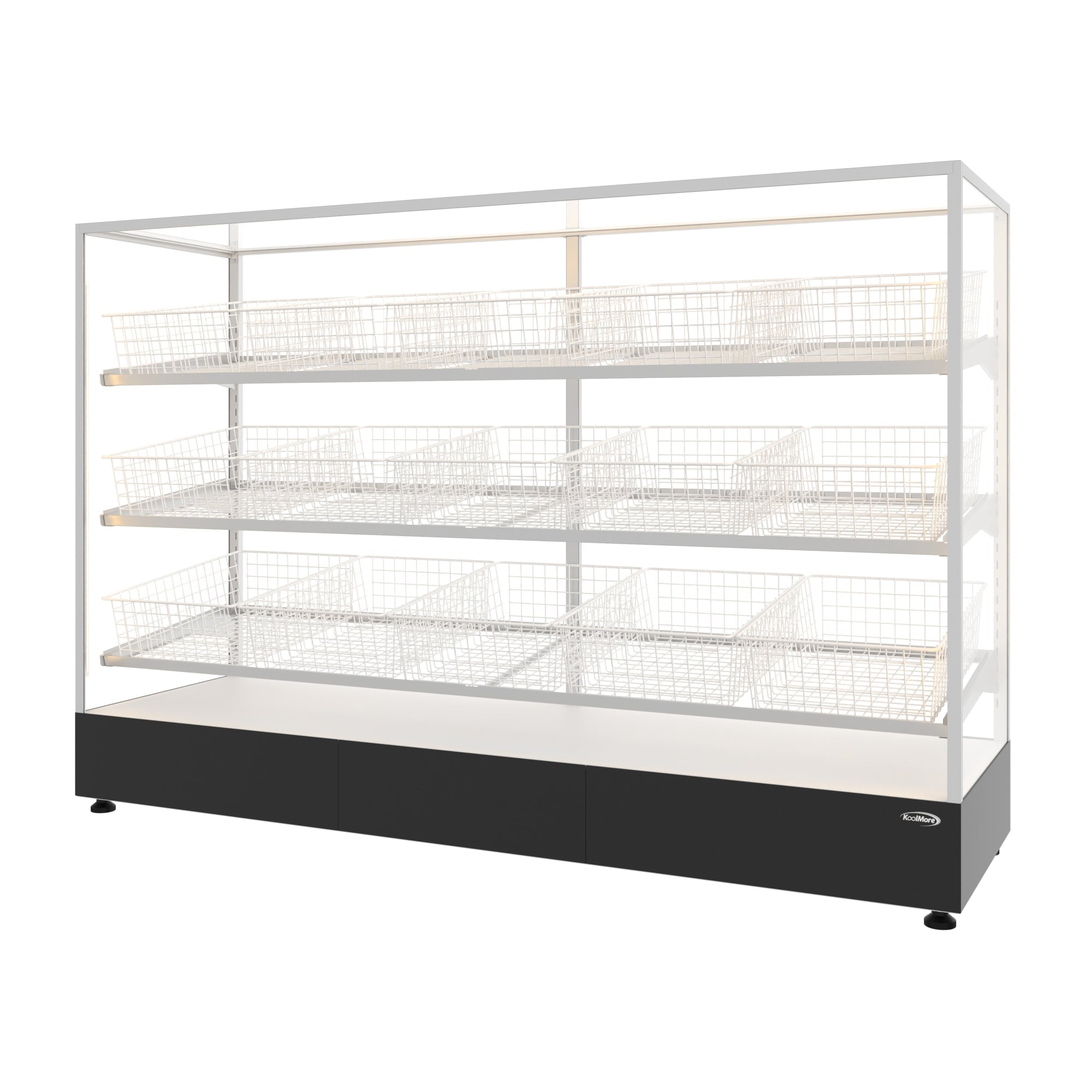 73 in. Tempered Glass Floor Standing Bagel Bakery Display Case with 15 Baskets, Open Back and LED Lighting