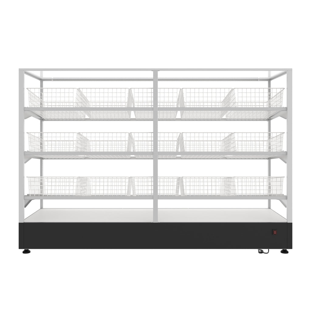 73 in. Tempered Glass Floor Standing Bagel Bakery Display Case with 15 Baskets, Open Back and LED Lighting