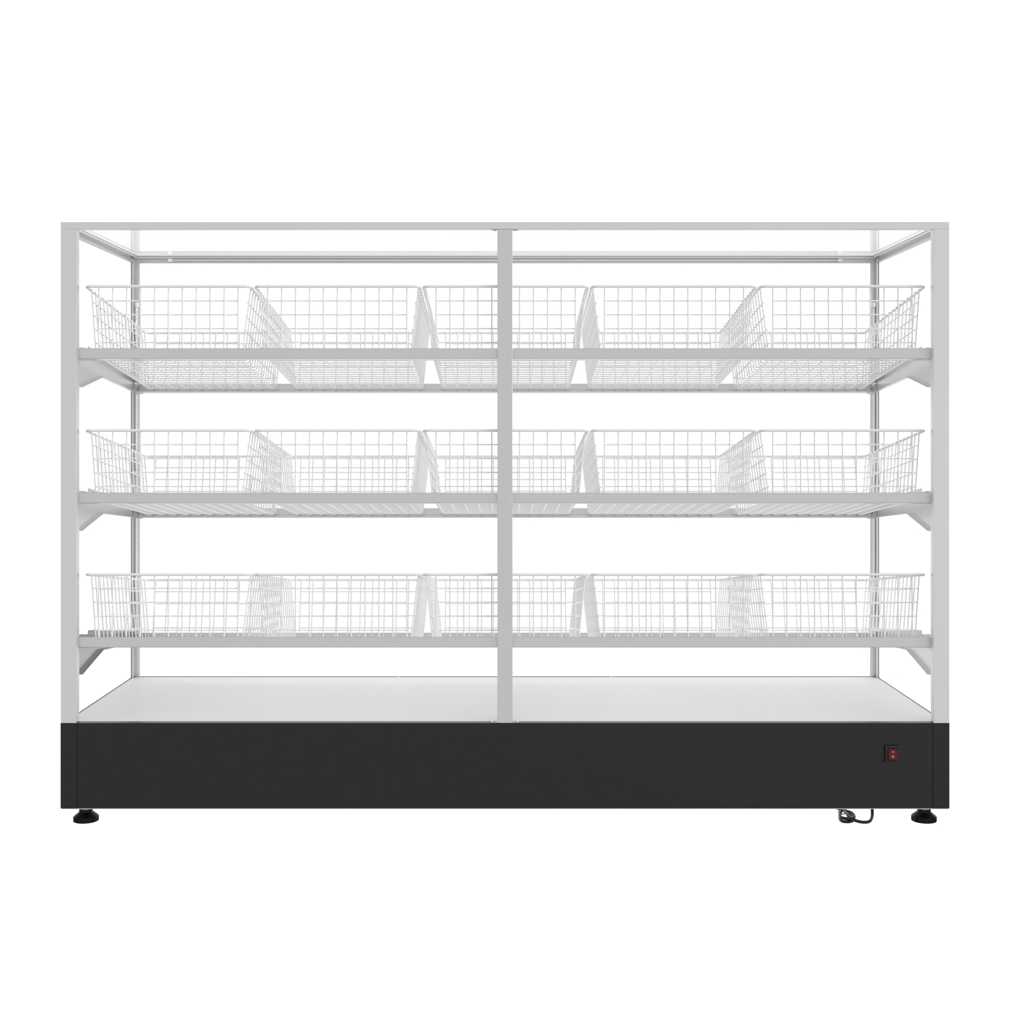 73 in. Tempered Glass Floor Standing Bagel Bakery Display Case with 15 Baskets, Open Back and LED Lighting