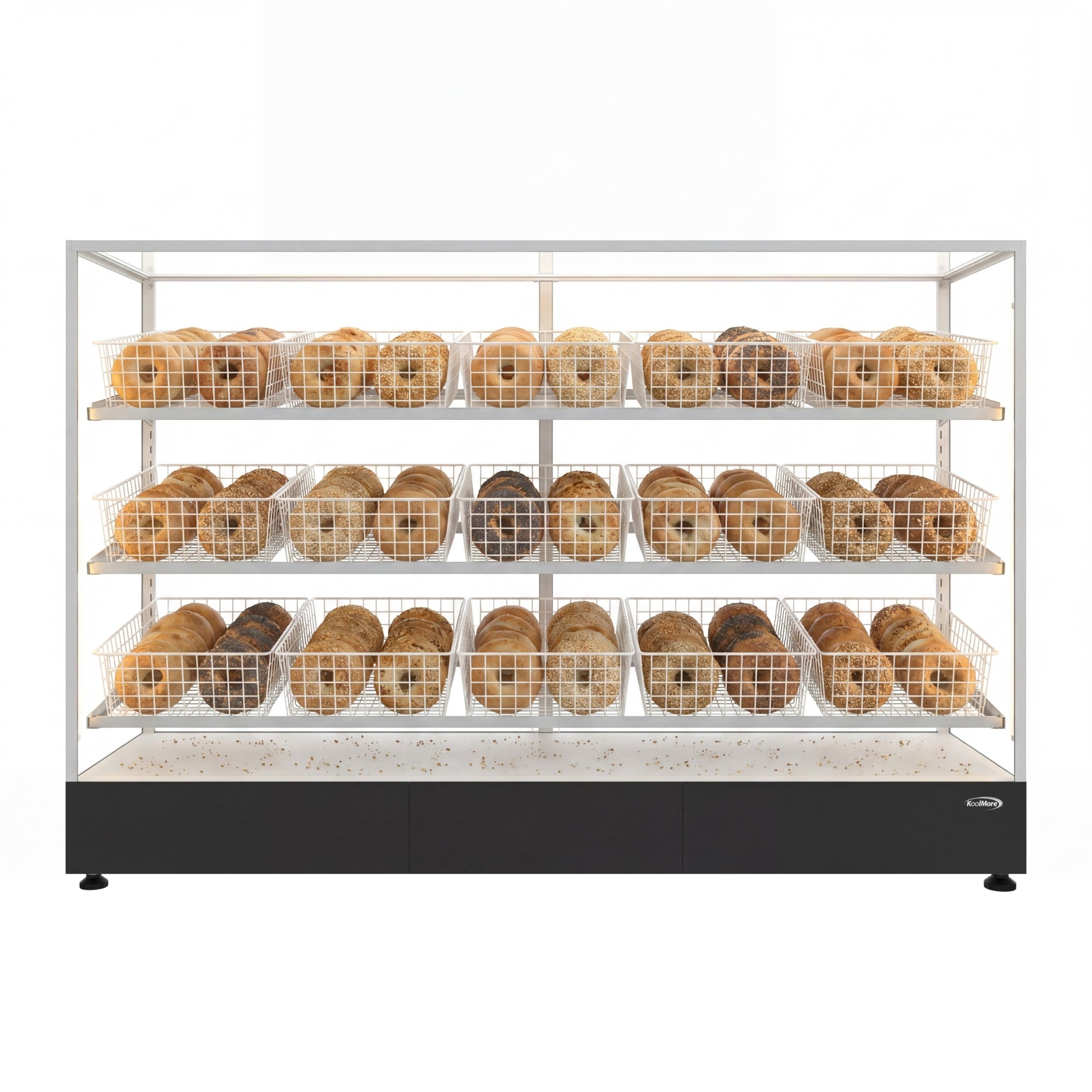 73 in. Tempered Glass Floor Standing Bagel Bakery Display Case with 15 Baskets, Open Back and LED Lighting