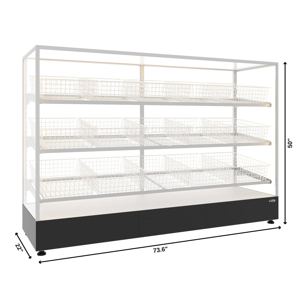 73 in. Tempered Glass Floor Standing Bagel Bakery Display Case with 15 Baskets, Open Back and LED Lighting