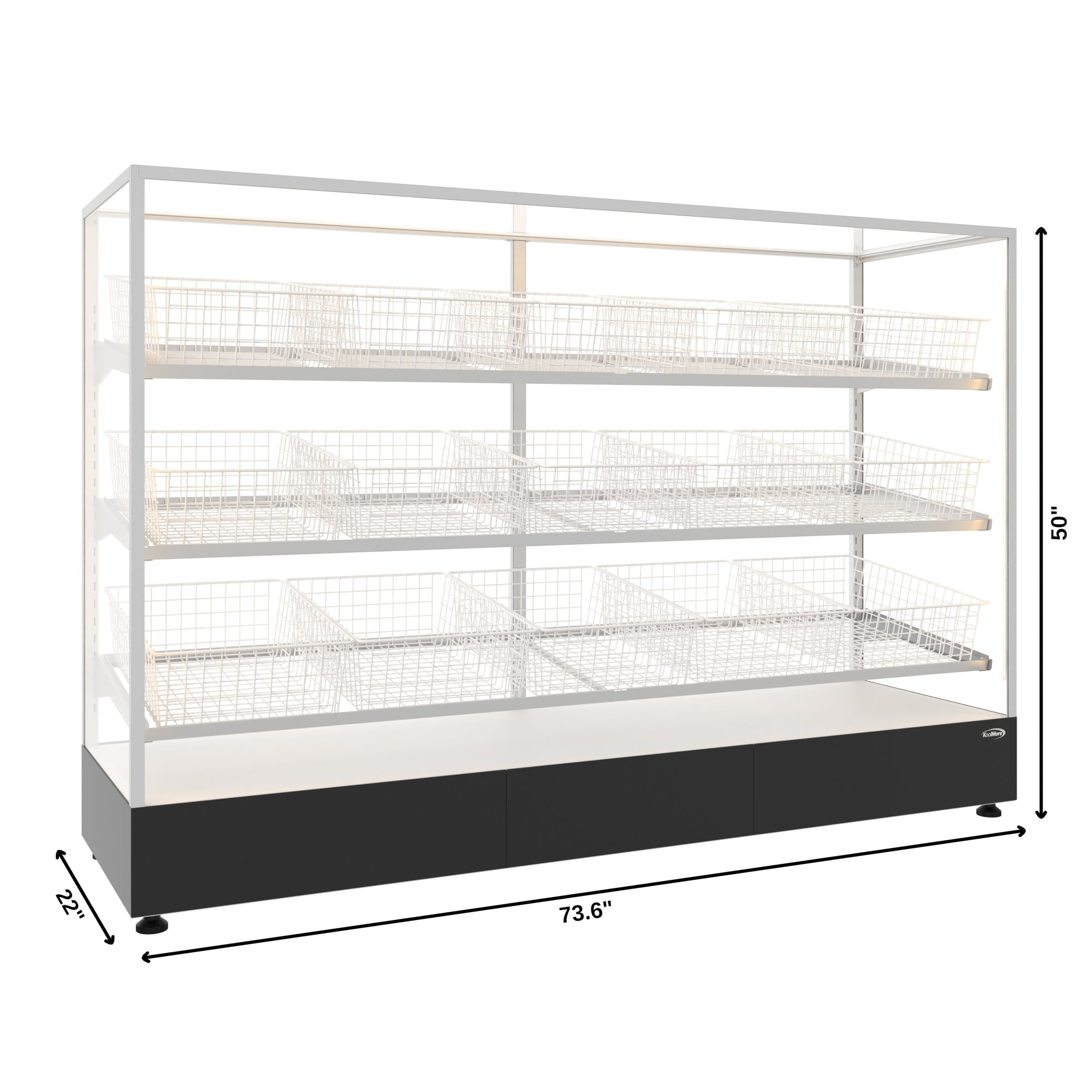 73 in. Tempered Glass Floor Standing Bagel Bakery Display Case with 15 Baskets, Open Back and LED Lighting