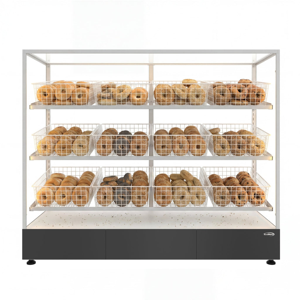 60 in. Floor Standing Bagel Bakery Display Case with 12 Baskets with Open Back and LED Lighting