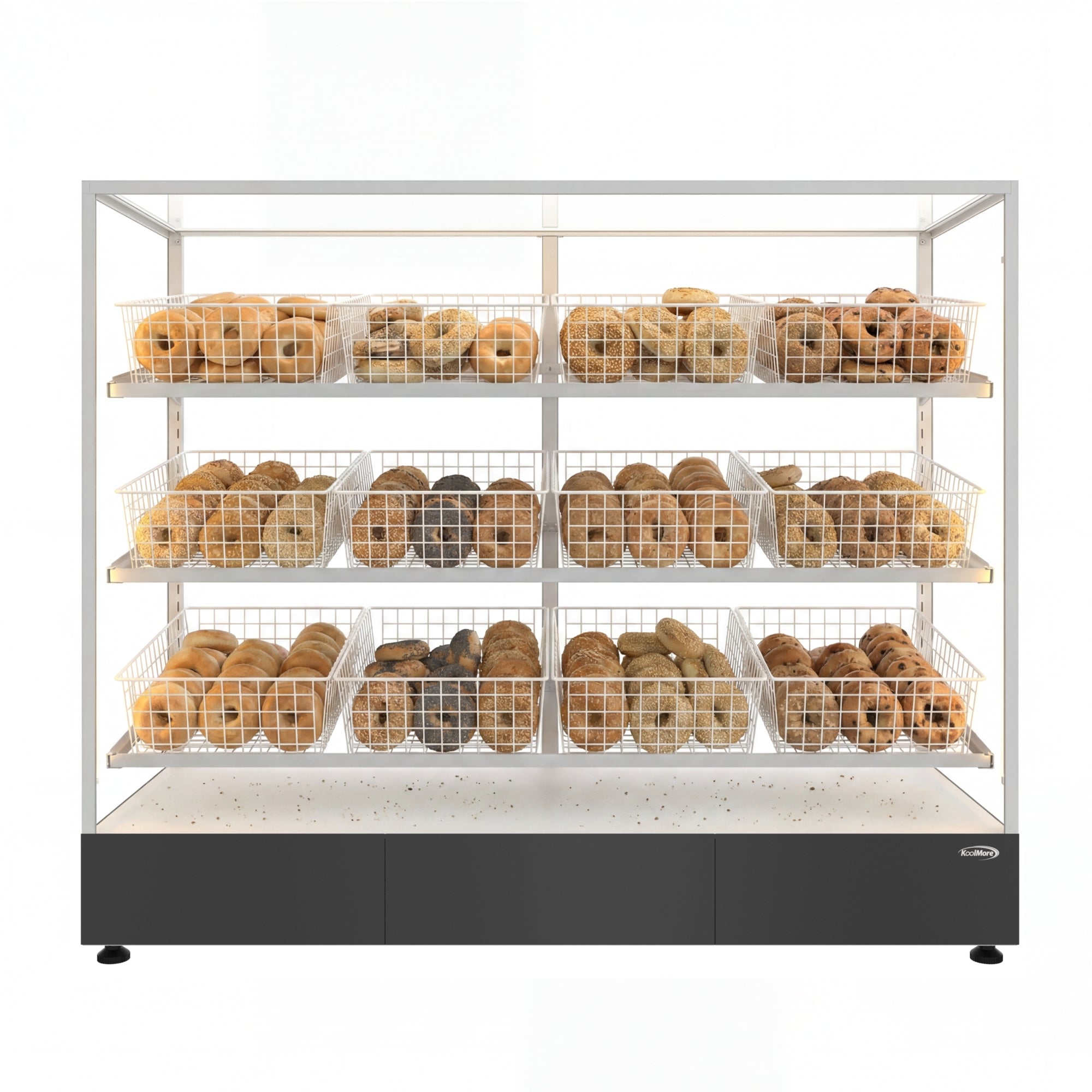 60 in. Floor Standing Bagel Bakery Display Case with 12 Baskets with Open Back and LED Lighting