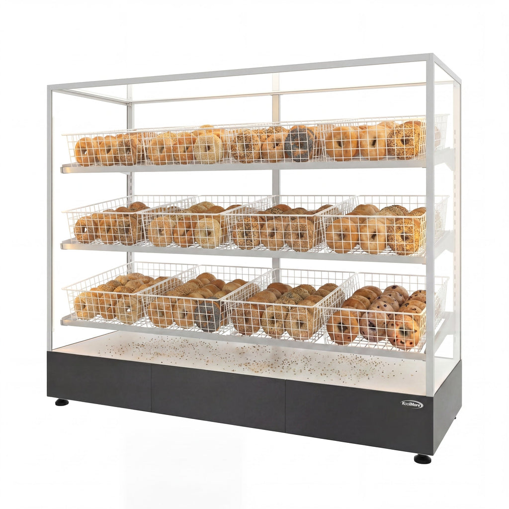 60 in. Floor Standing Bagel Bakery Display Case with 12 Baskets with Open Back and LED Lighting