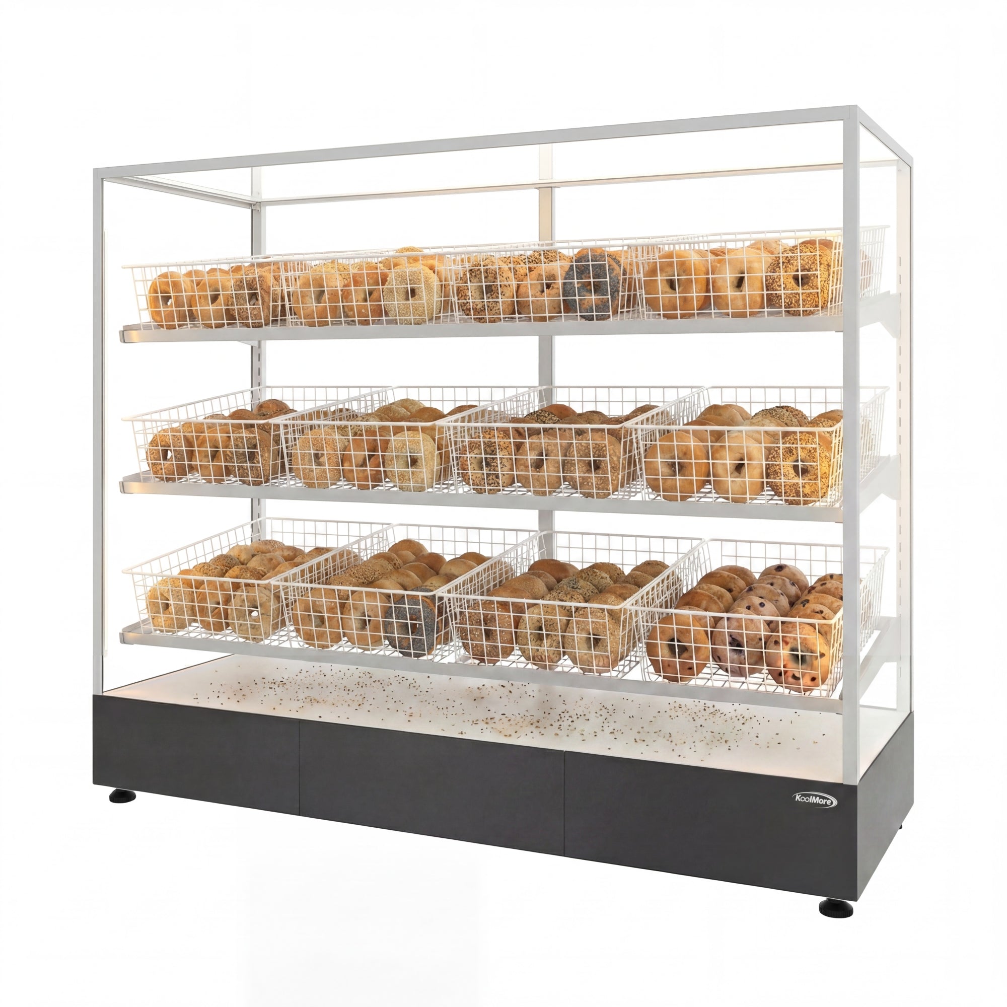 60 in. Floor Standing Bagel Bakery Display Case with 12 Baskets with Open Back and LED Lighting