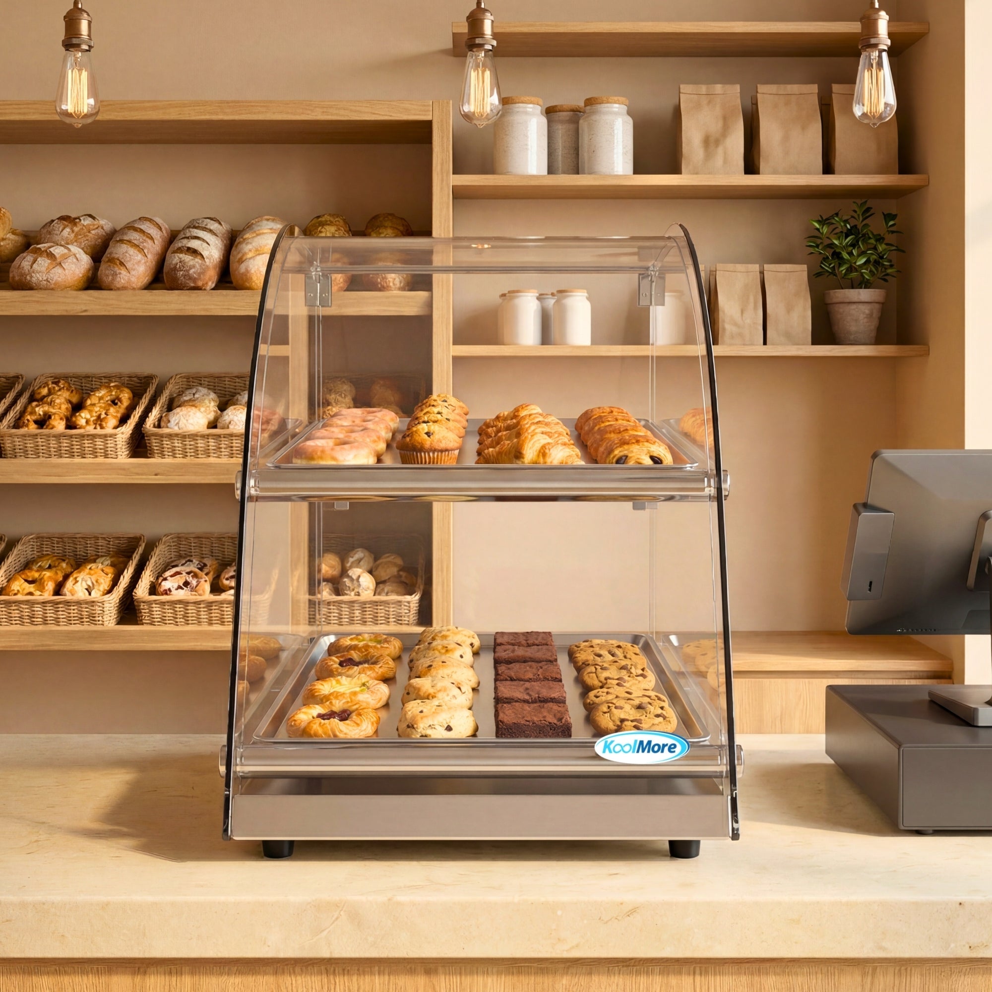 14 in. Commercial Countertop Bakery Display Case with Front Curved Glass and Rear Door, 2.4 cu. ft.