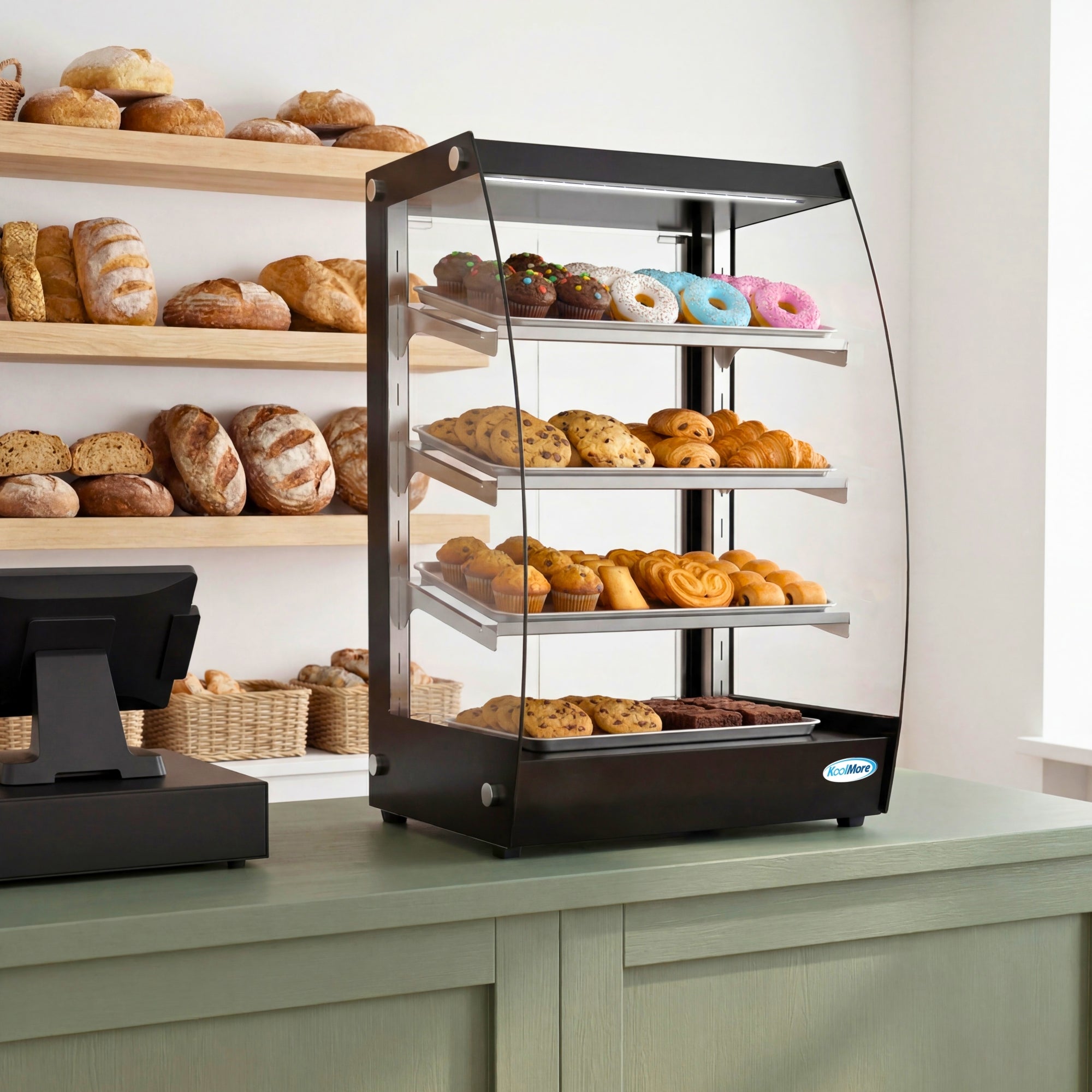 16 in. Commercial Glass Bakery Display Case, Self Service Pastry Case with LED lighting and Rear Door, 2.7 cu. ft.
