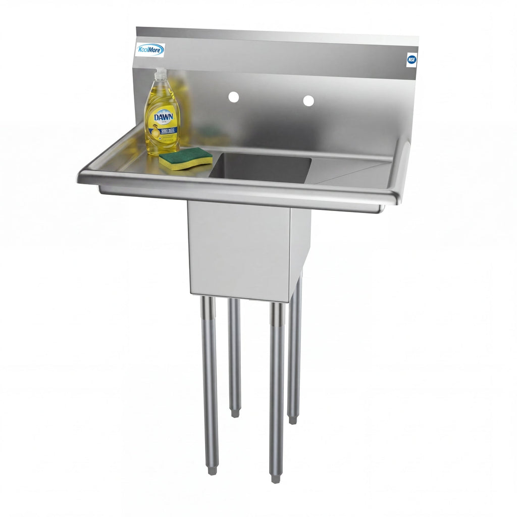 30 in. One Compartment Stainless Steel Commercial Sink with 2 Drainboards, Bowl Size 10" x 14" x 10"