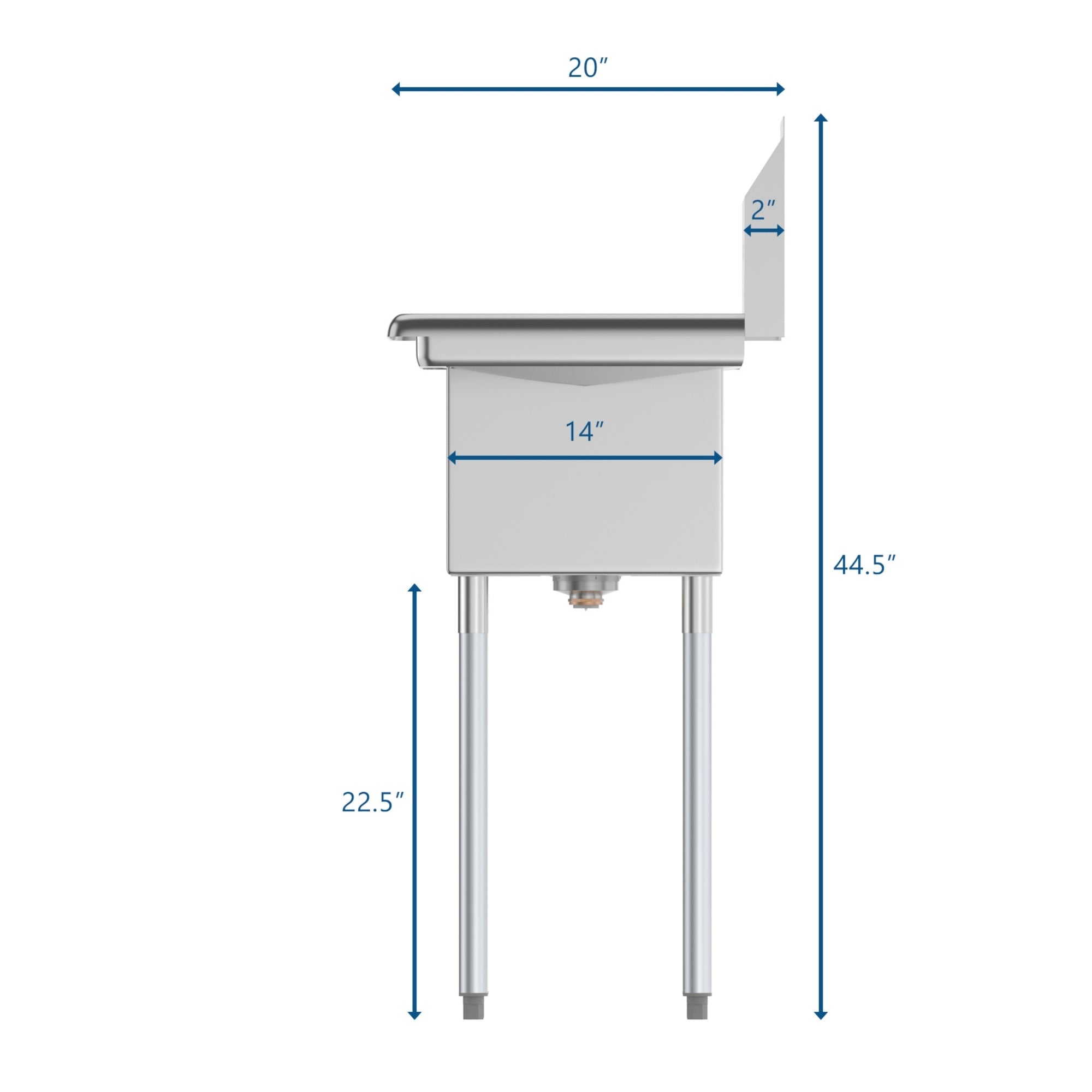 30 in. One Compartment Stainless Steel Commercial Sink with 2 Drainboards, Bowl Size 10" x 14" x 10"