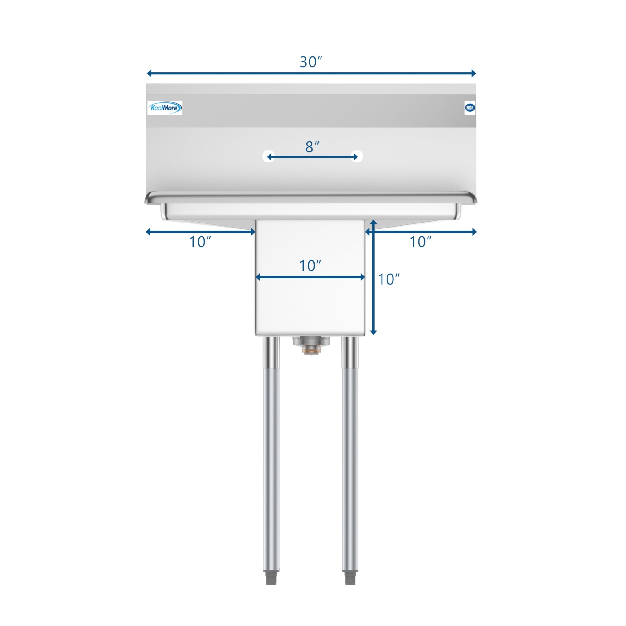 30 in. One Compartment Stainless Steel Commercial Sink with 2 Drainboards, Bowl Size 10" x 14" x 10"