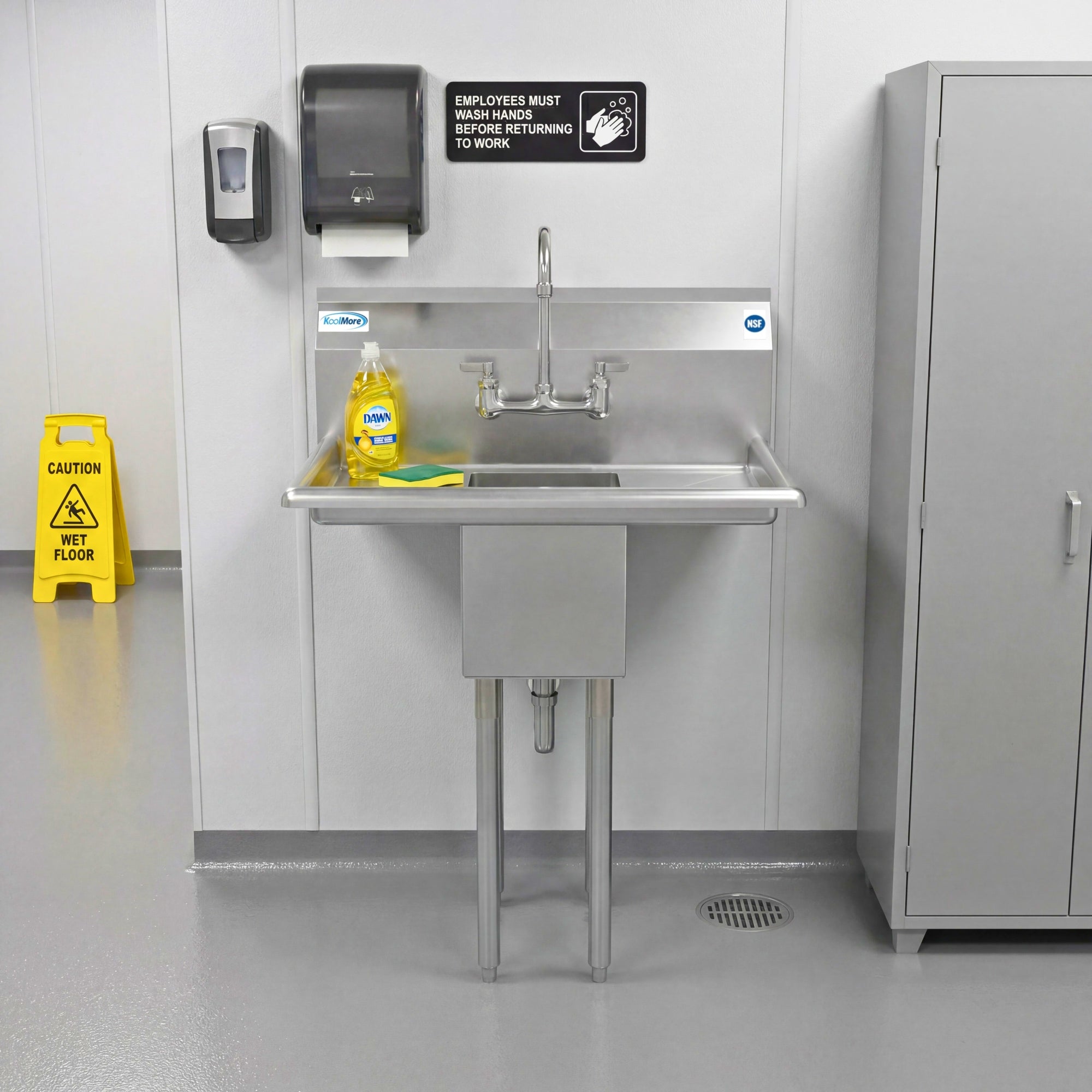 30 in. One Compartment Stainless Steel Commercial Sink with 2 Drainboards, Bowl Size 10" x 14" x 10"