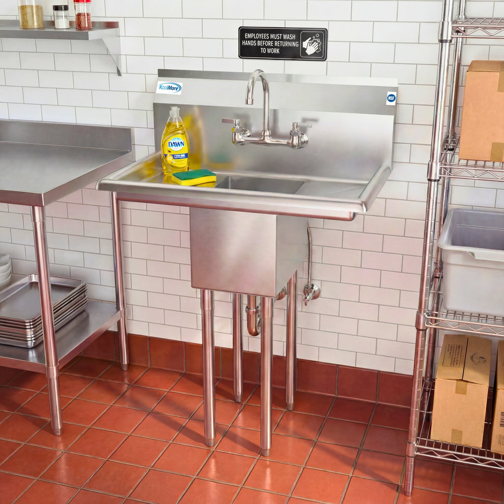 30 in. One Compartment Stainless Steel Commercial Sink with 2 Drainboards, Bowl Size 10" x 14" x 10"